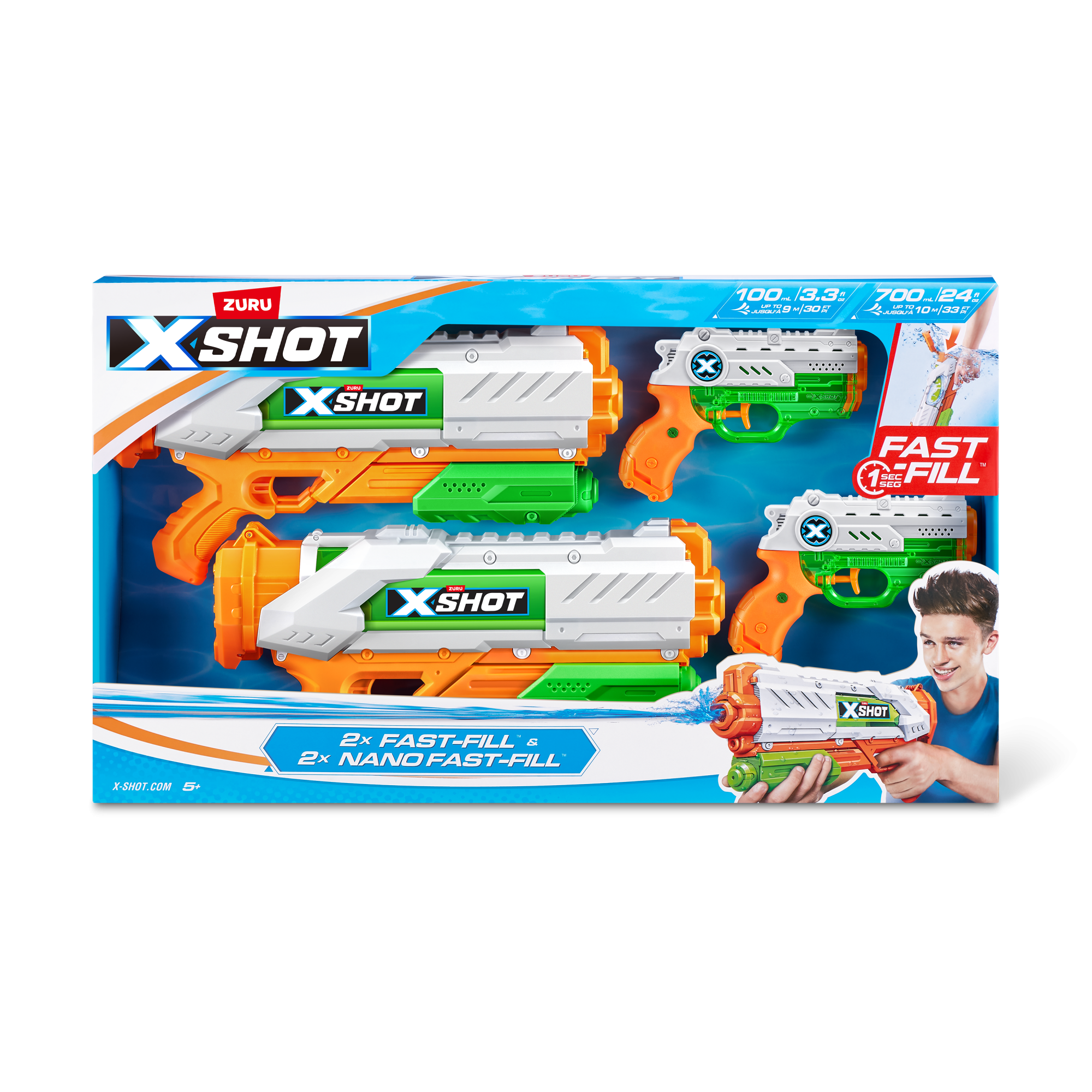 Игровой набор водный бластер ZURU X-Shot Water «Фаст Филл» - 2шт. и "Фаст Филл Нано" - 2шт