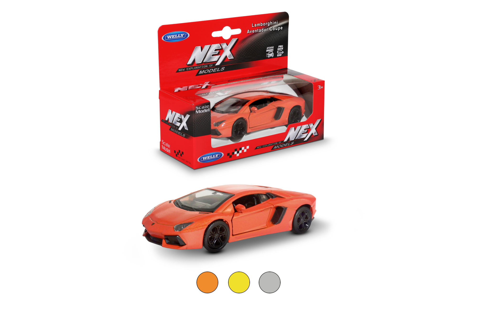 Машинка WELLY 1:38 Lamborghini Aventador Coupe, пруж. мех., цвет в асс.
