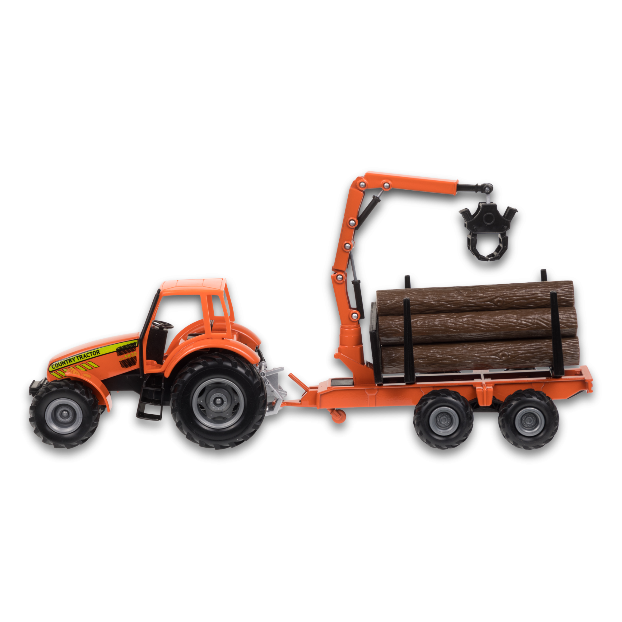 Трактор WELLY с бревнами на прицепе, 16 см, инерц. мех., оранжевый