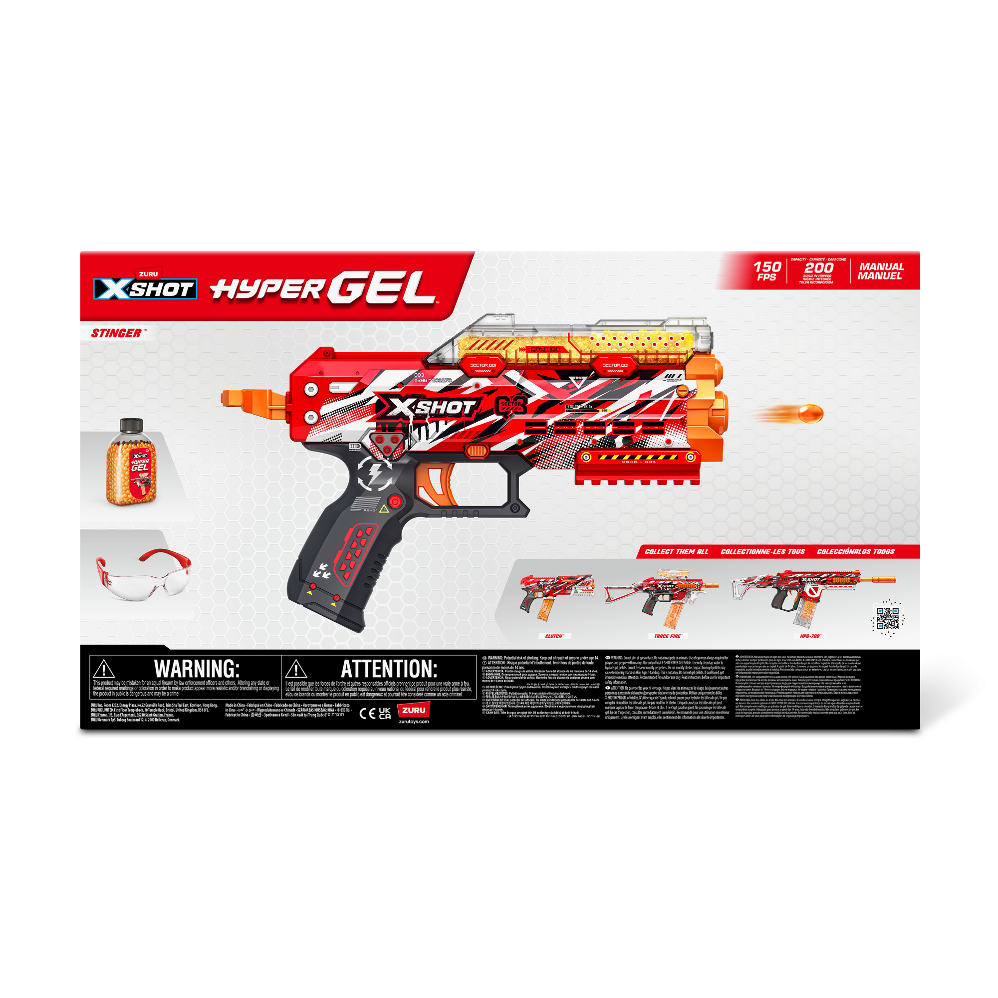 Игровой набор ZURU X-Shot HYPERGEL Стингер (бластер, 6000 снарядов-гранул, защитные очки)