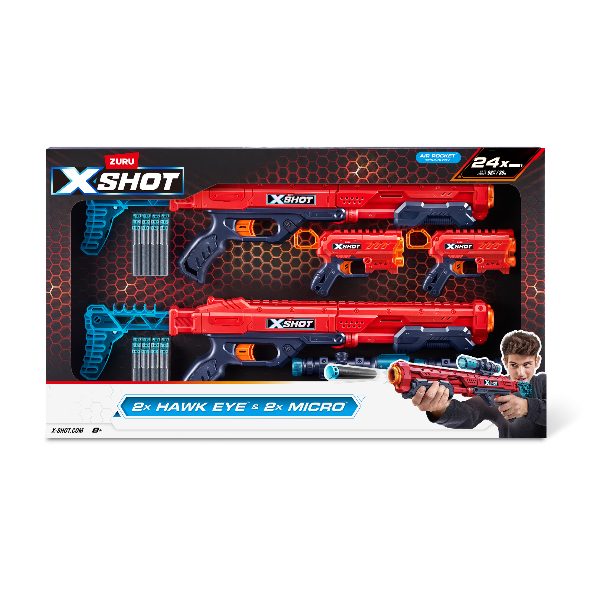 Игровой набор ZURU X-Shot EXCEL Комбо (бластеры 2х Хоукай + 2х Микро v2.0, 24 снаряда)