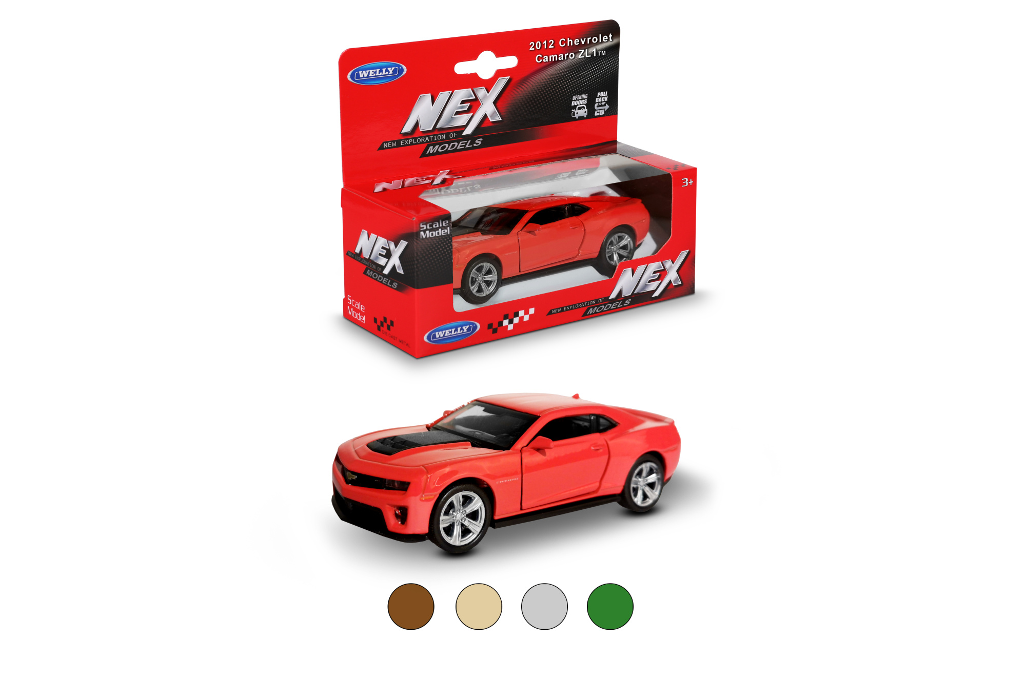 Машинка WELLY 1:38 Chevrolet Camaro ZL1, пруж. мех., цвет в асс.