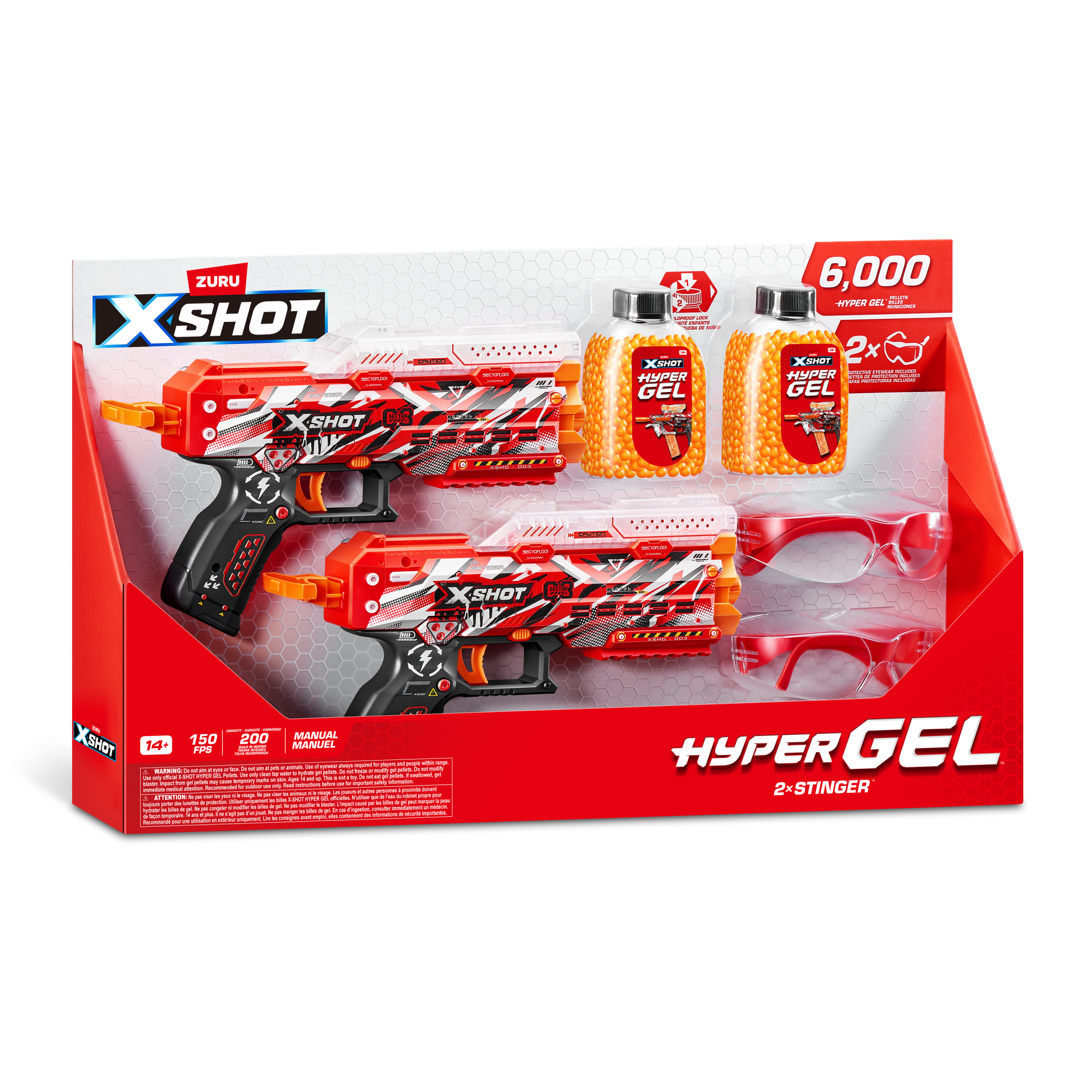 Игровой набор ZURU X-Shot HYPERGEL Стингер (бластер, 6000 снарядов-гранул, защитные очки)