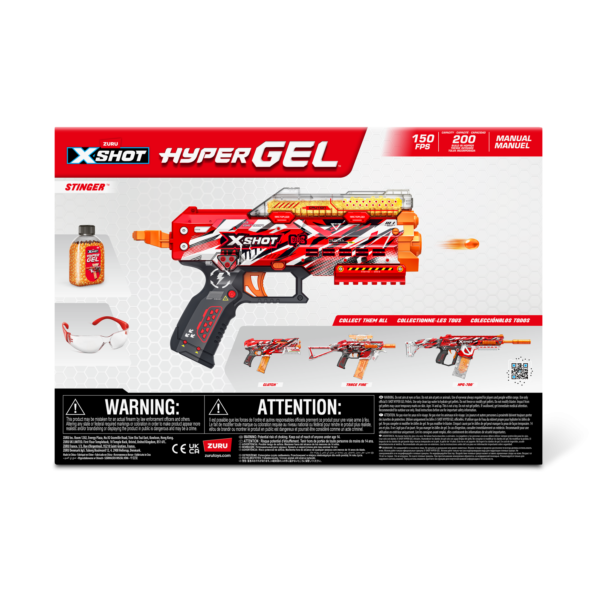 Игровой набор ZURU X-Shot HYPERGEL Стингер (бластер, 3000 снарядов-гранул, защитные очки)