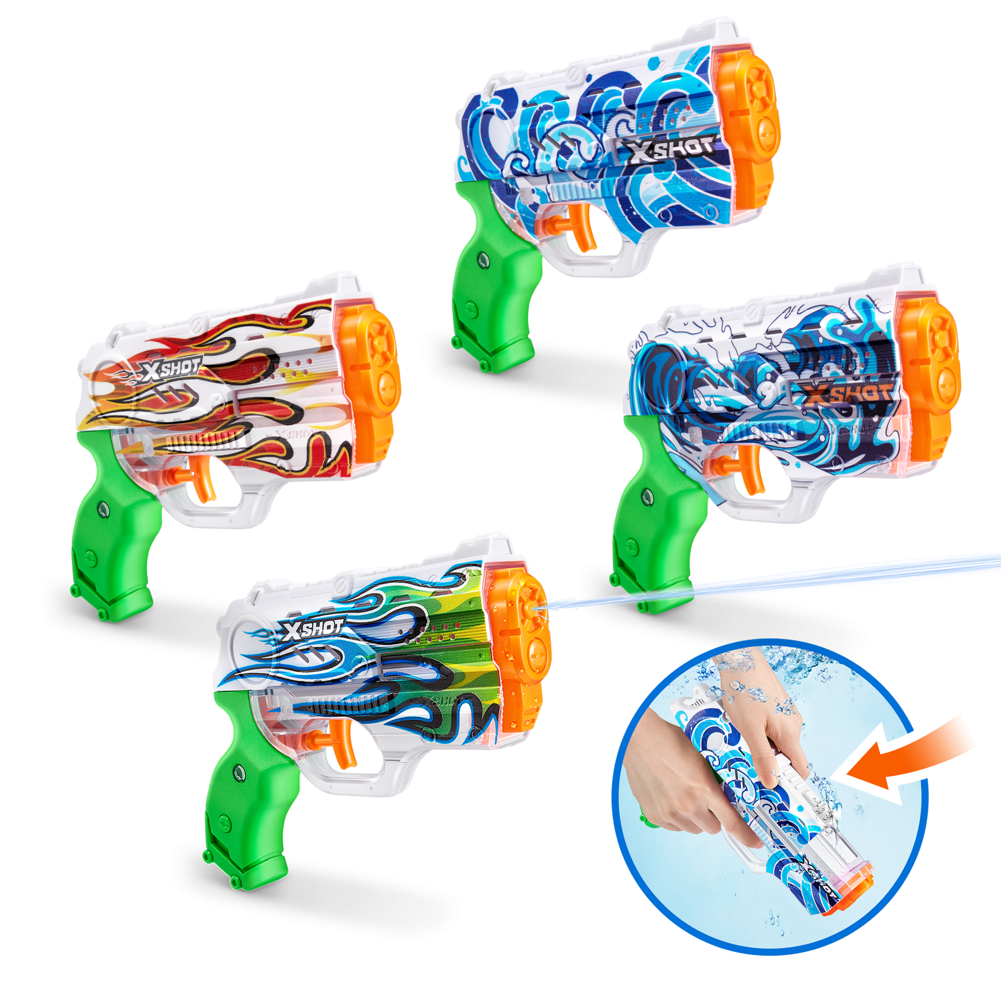 Бластер водный ZURU X-Shot Water FAST-FILL Skins Нано КВАДРО (4 бластера)