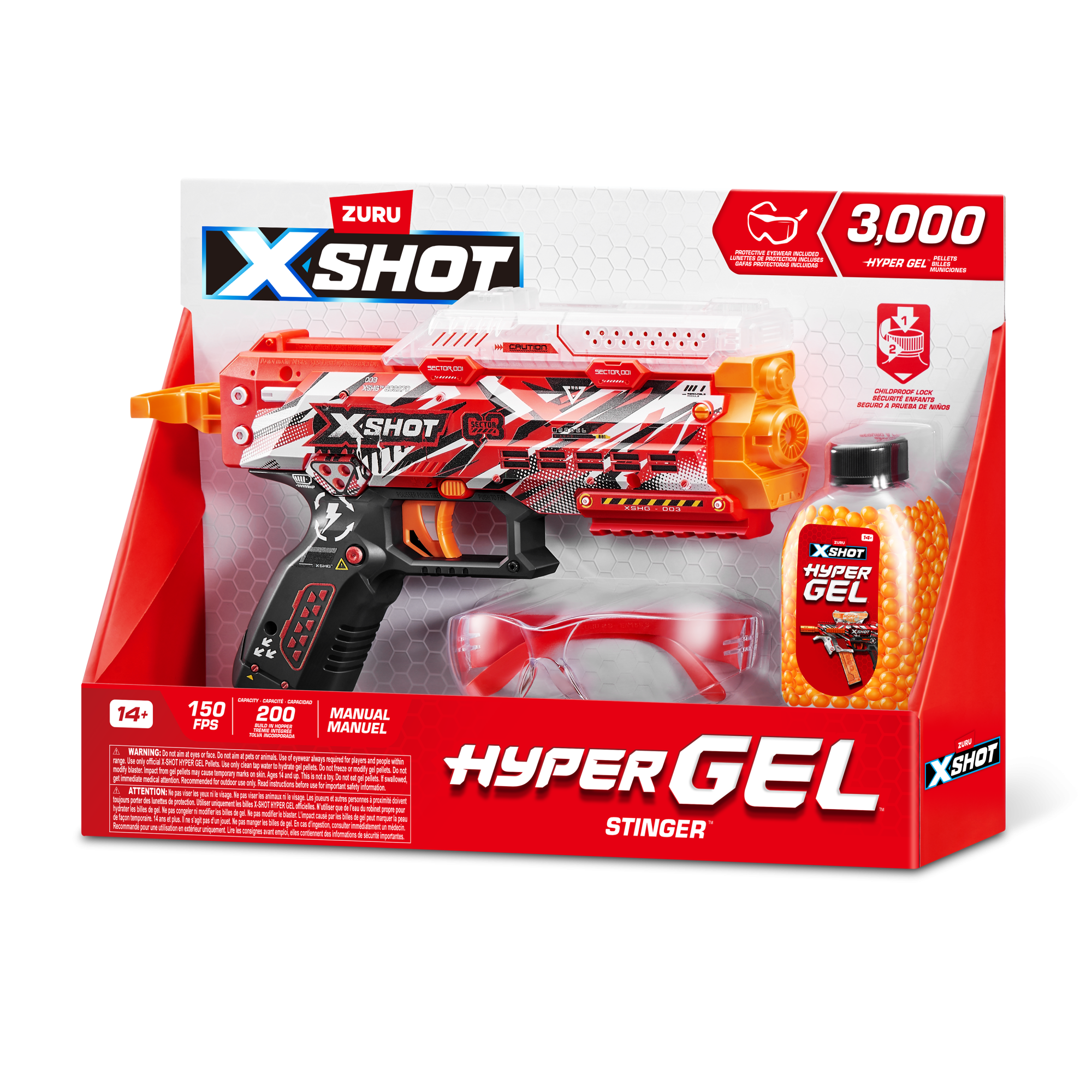 Игровой набор ZURU X-Shot HYPERGEL Стингер (бластер, 3000 снарядов-гранул, защитные очки)