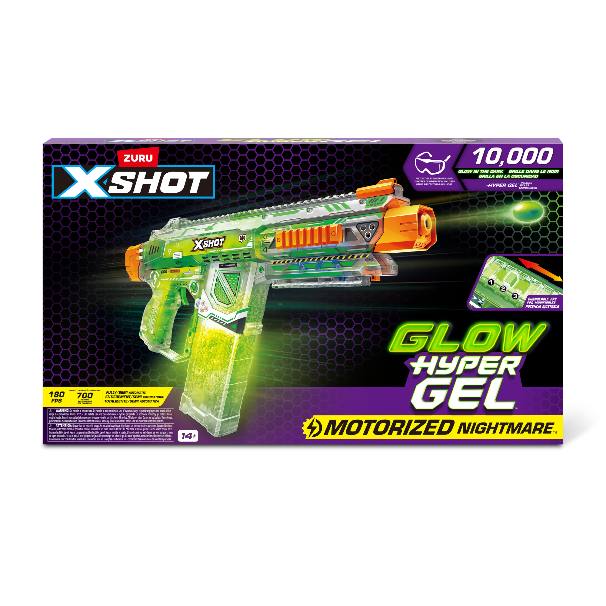 Игровой набор ZURU X-Shot HYPERGEL GLOW IN THE DARK Найтмер (бластер, 10000 сн.-гр., защ.
