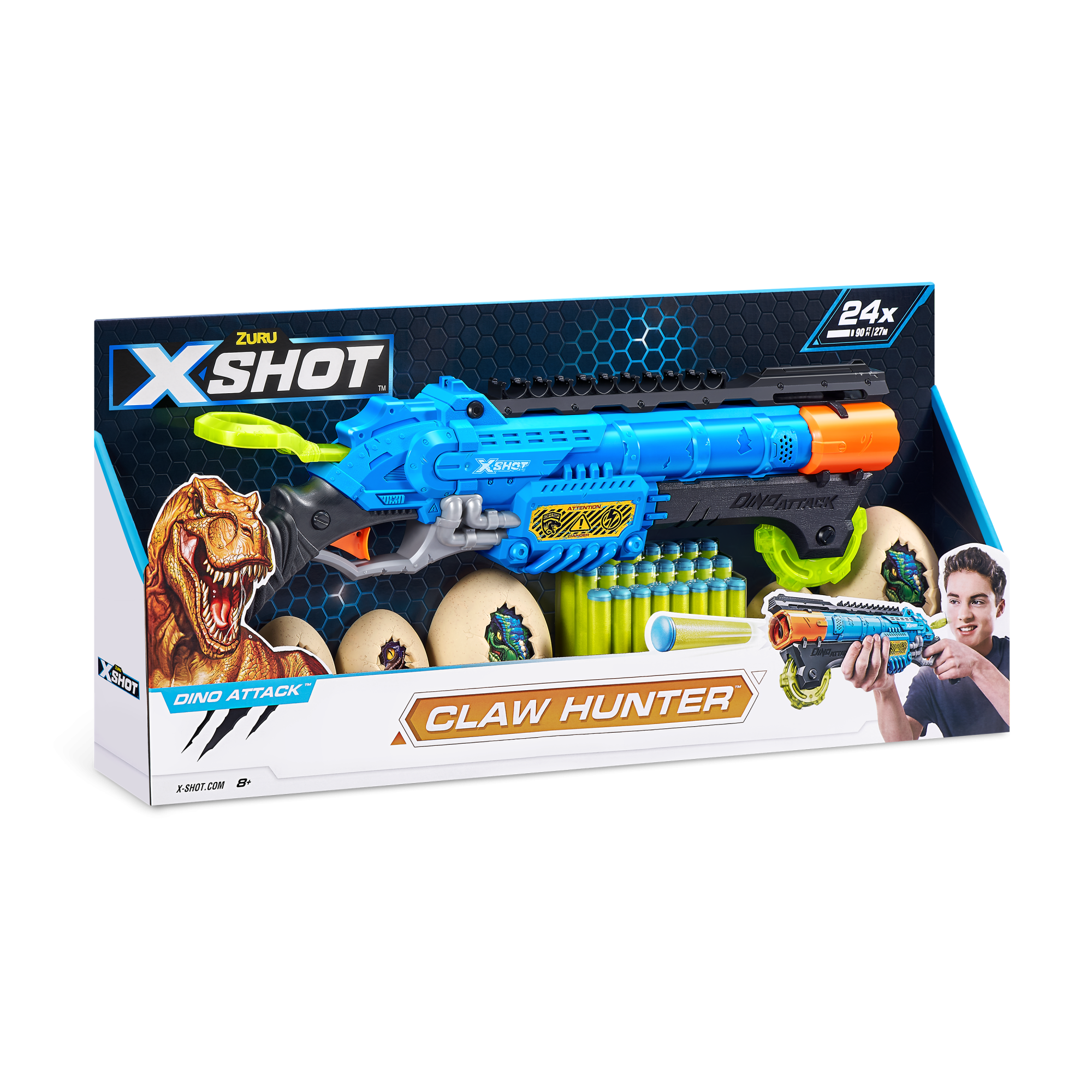 Игровой набор ZURU X-Shot DINO ATTACK Кло Хантер (бластер, 6 мишеней, 24 снаряда)