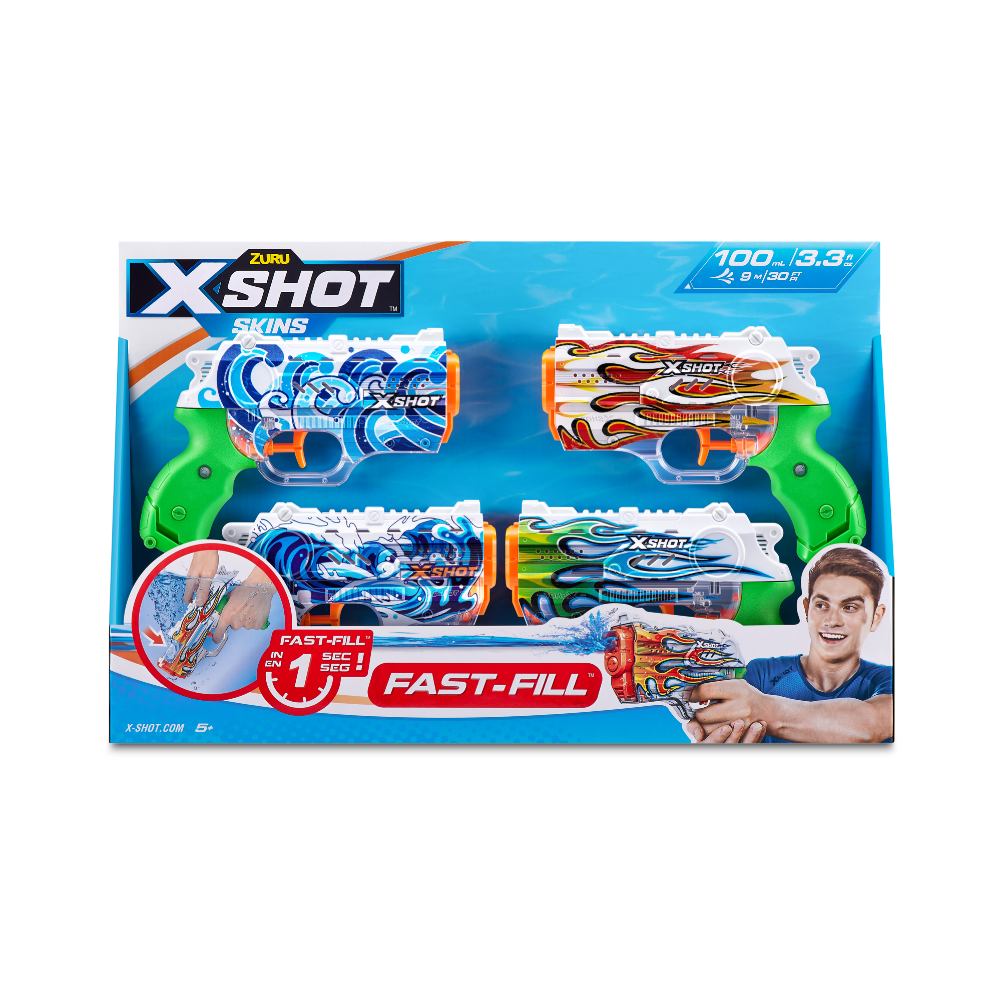Бластер водный ZURU X-Shot Water FAST-FILL Skins Нано КВАДРО (4 бластера)