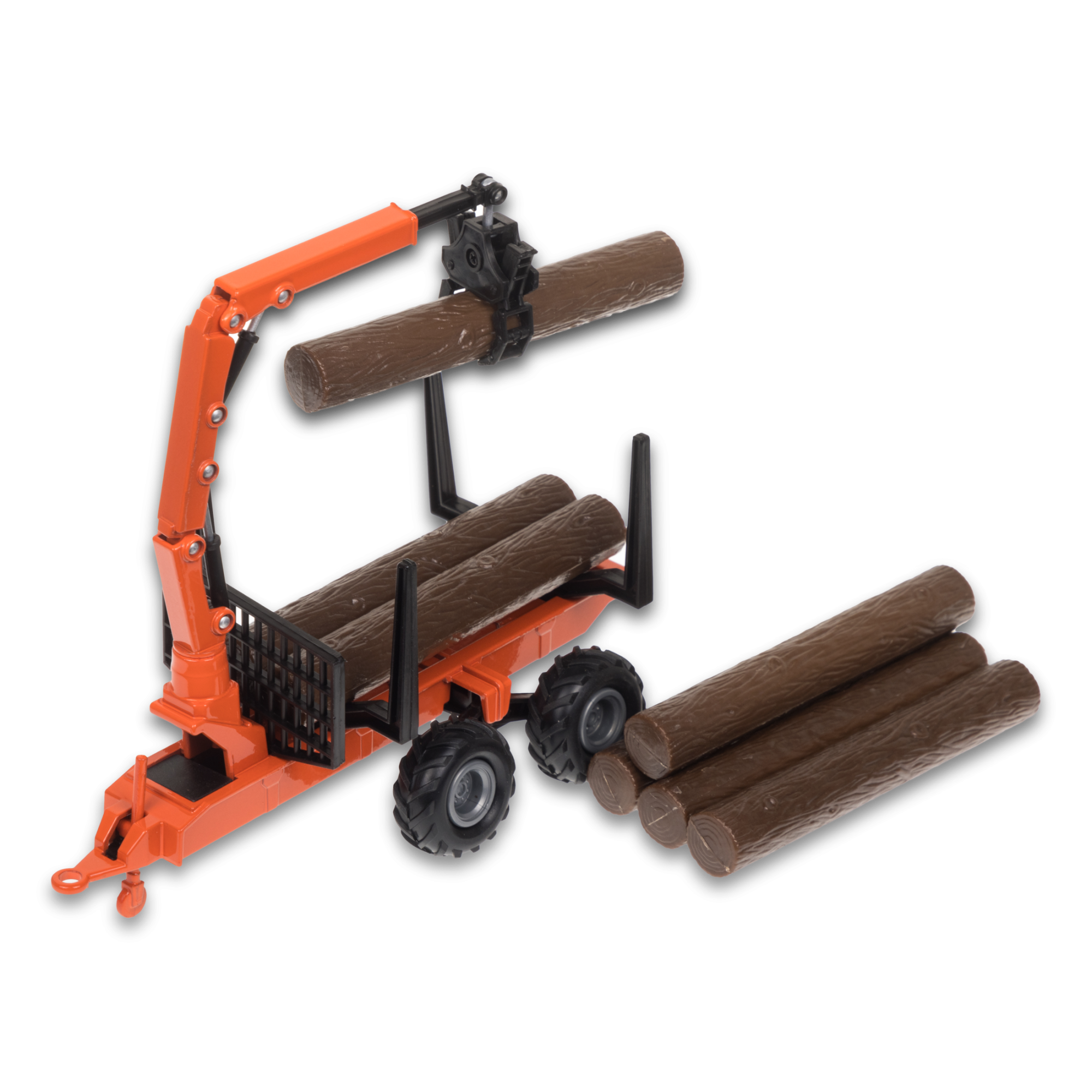 Трактор WELLY с бревнами на прицепе, 16 см, инерц. мех., оранжевый