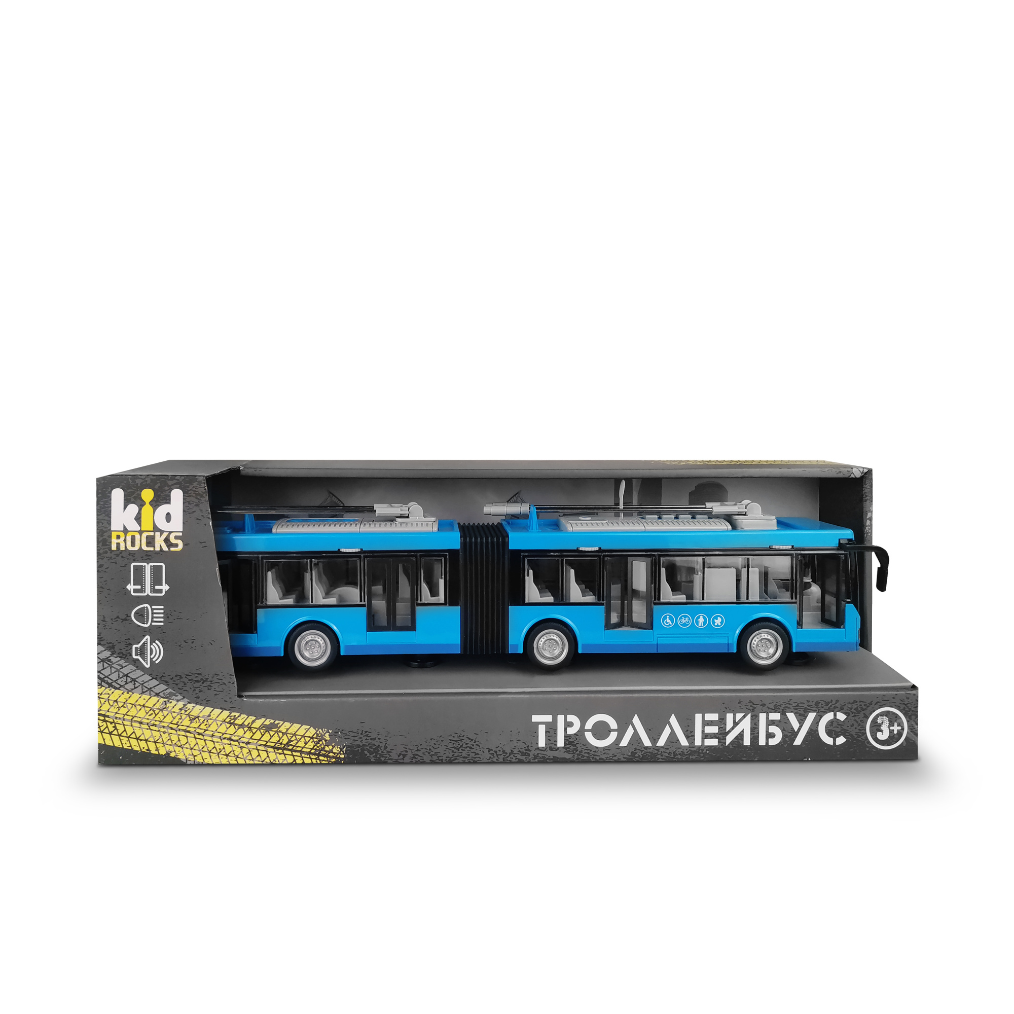 Игрушка-троллейбус гармошка KID ROCKS, масштаб 1:16,со звуком и светом, инерц. механизм