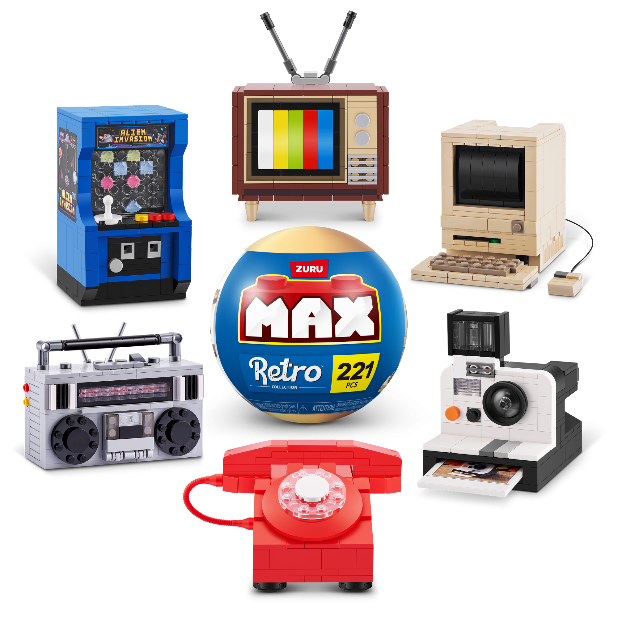 Игровой набор конструктор ZURU MAX Premium Retro Building Bricks Collection (до 221 детали)