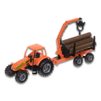 Трактор WELLY с бревнами на прицепе, 16 см, инерц. мех., оранжевый