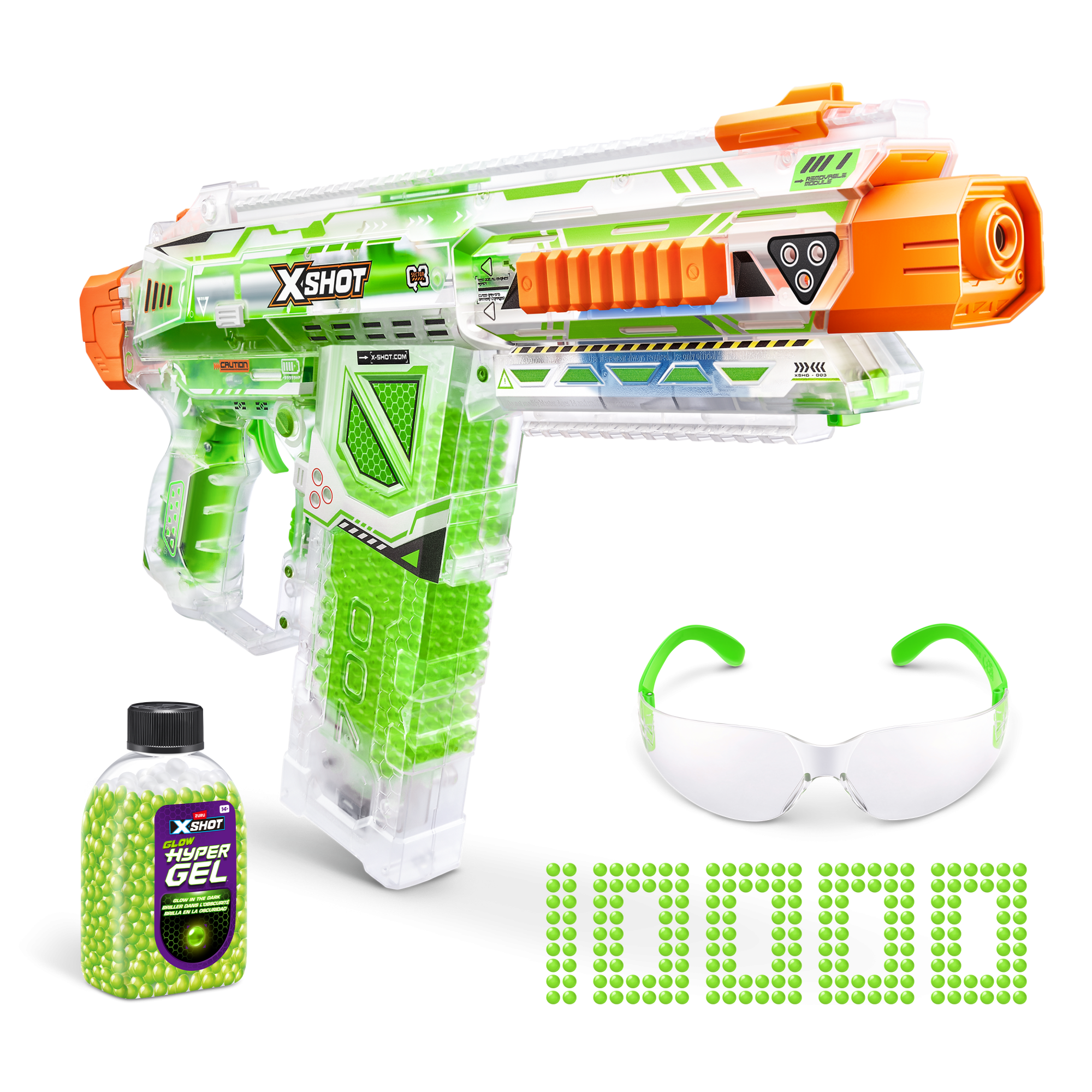 Игровой набор ZURU X-Shot HYPERGEL GLOW IN THE DARK Найтмер (бластер, 10000 сн.-гр., защ.