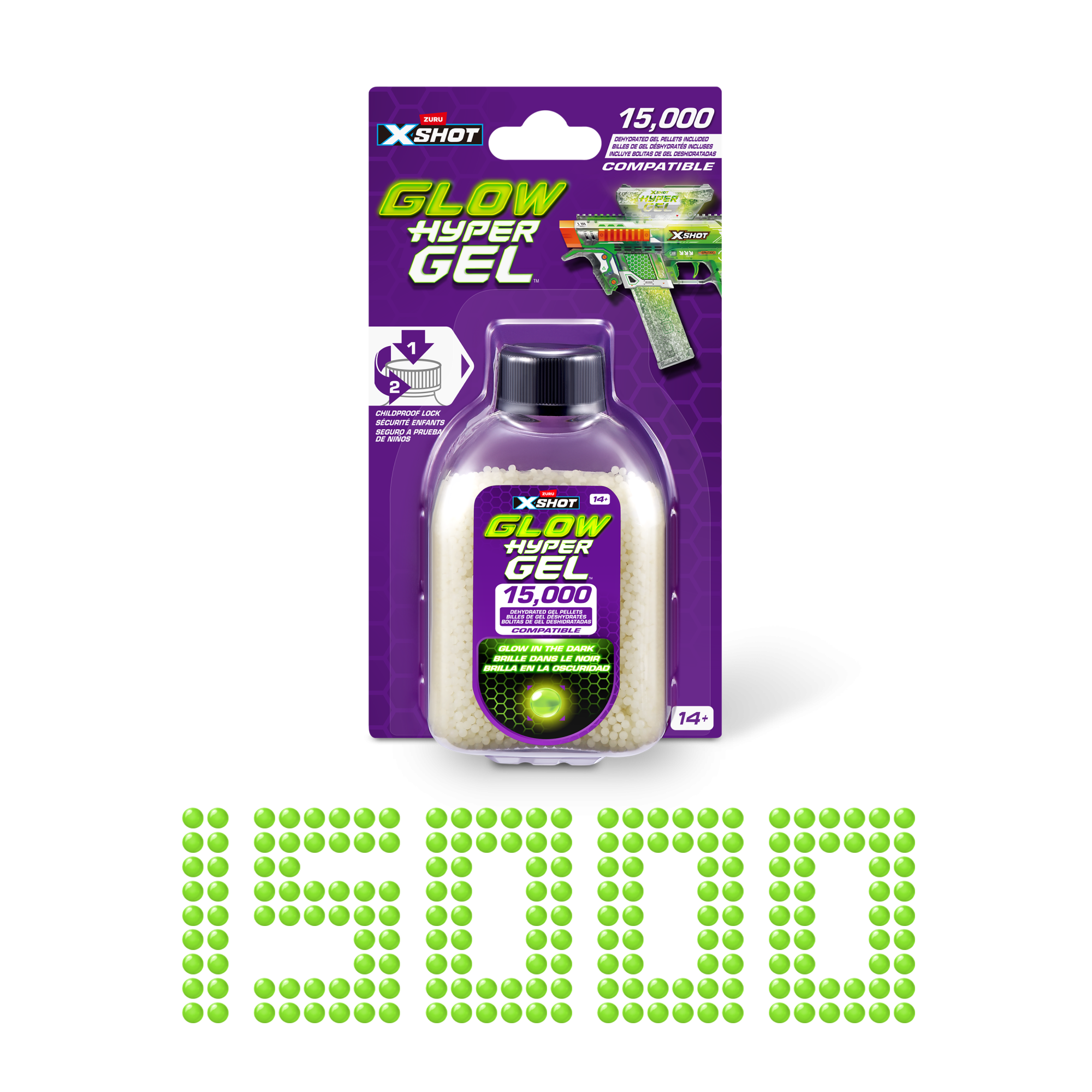 Снаряды для бластера ZURU X-Shot HYPERGEL GLOW IN THE DARK, 15000шт.