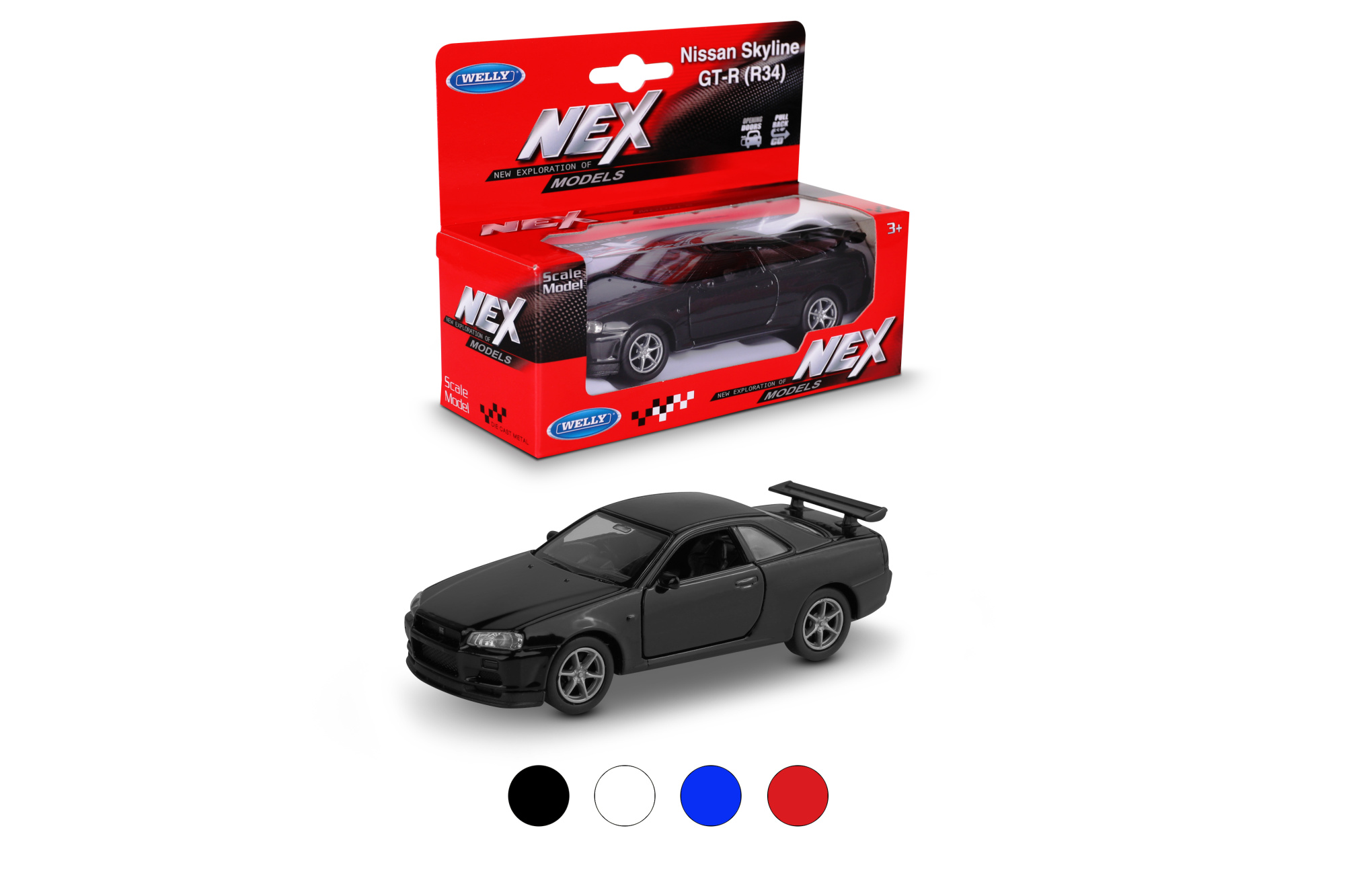 Машинка WELLY 1:38 Nissan Skyline GT-R R34, пруж. мех., цвет в асс.