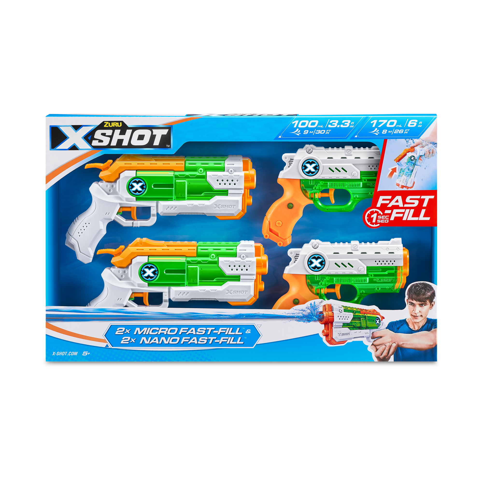 Бластер водный ZURU X-Shot Water FAST-FILL Комбо (бластеры 2х Нано + 2х Микро)