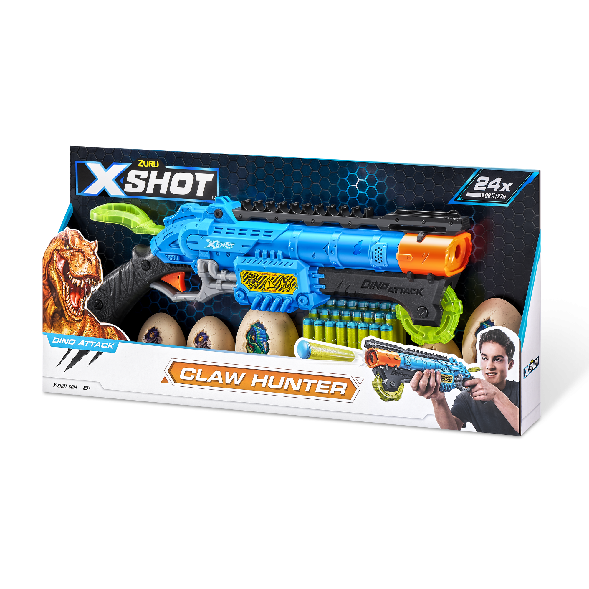 Игровой набор ZURU X-Shot DINO ATTACK Кло Хантер (бластер, 6 мишеней, 24 снаряда)