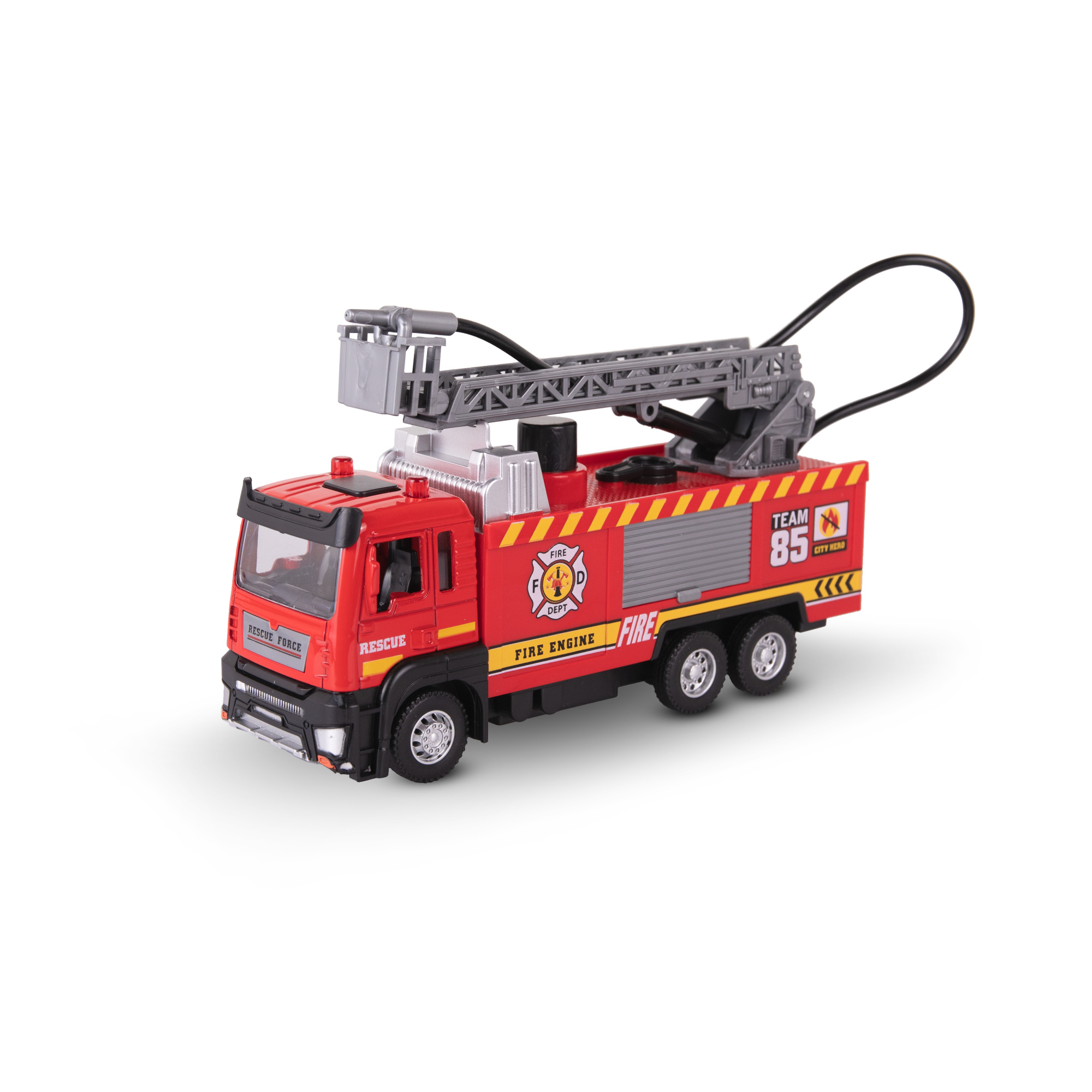 Игрушка-пожарная машина с цистерной KID ROCKS, масштаб 1:32, со звуком и светом, пружин. м Игрушка-пожарная машина с цистерной KID ROCKS, масштаб 1:32, со звуком и светом, пружин. м