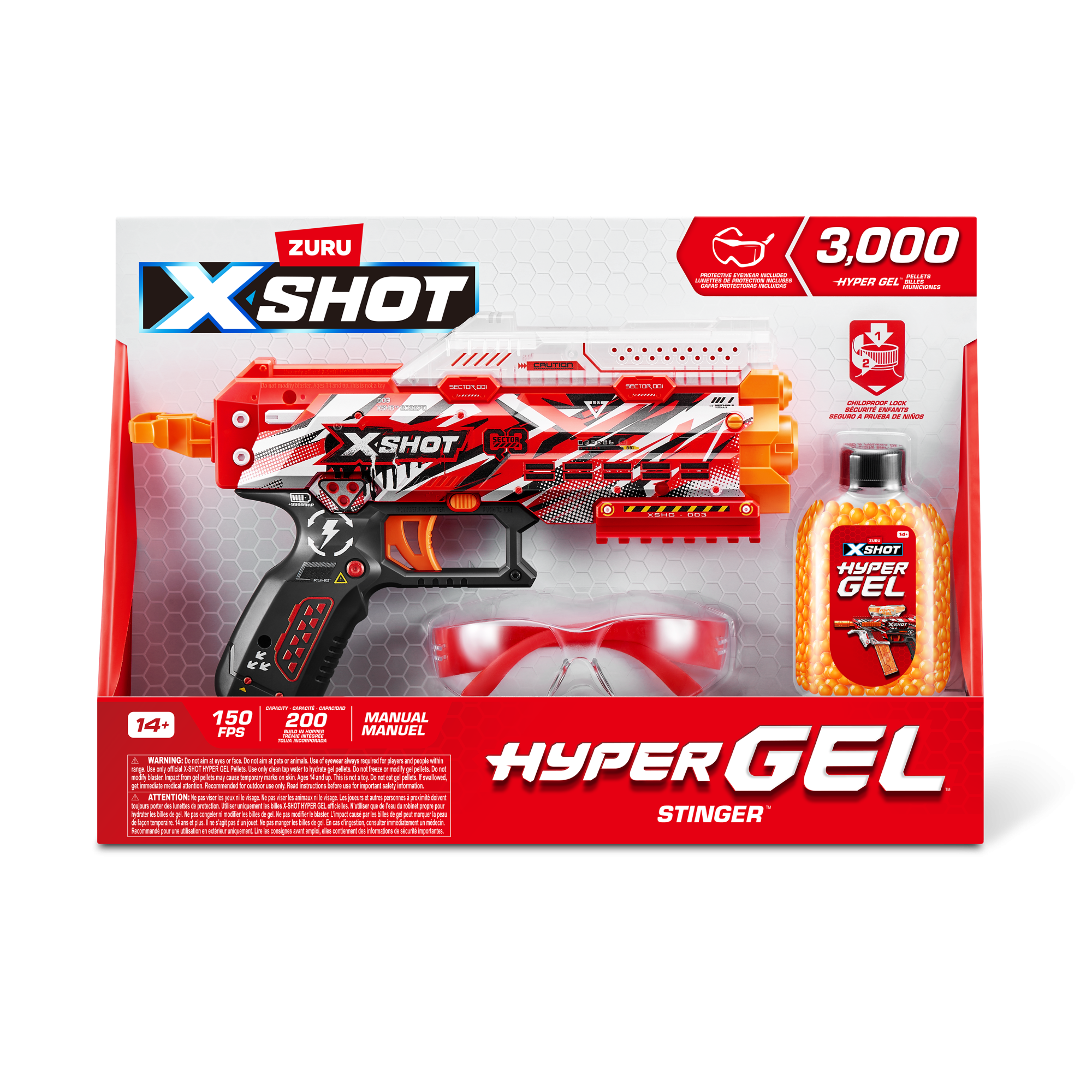 Игровой набор ZURU X-Shot HYPERGEL Стингер (бластер, 3000 снарядов-гранул, защитные очки)