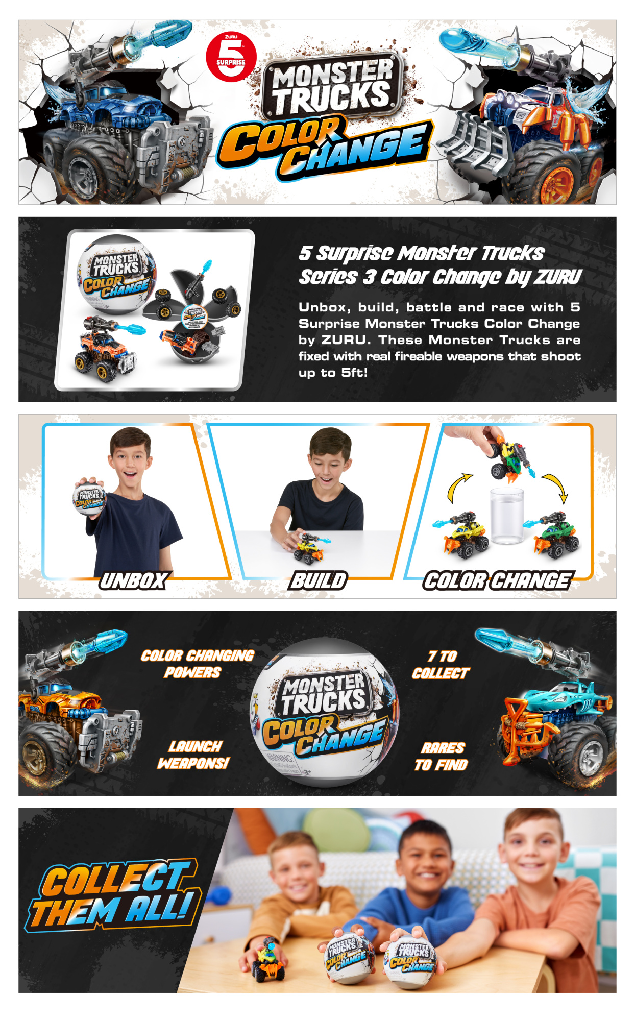 Капсула-сюрприз ZURU 5 Surprise "Монстр-траки" S5 с акс. в асс., дисплей-бокс 12шт.