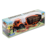 Трактор WELLY с бревнами на прицепе, 16 см, инерц. мех., оранжевый