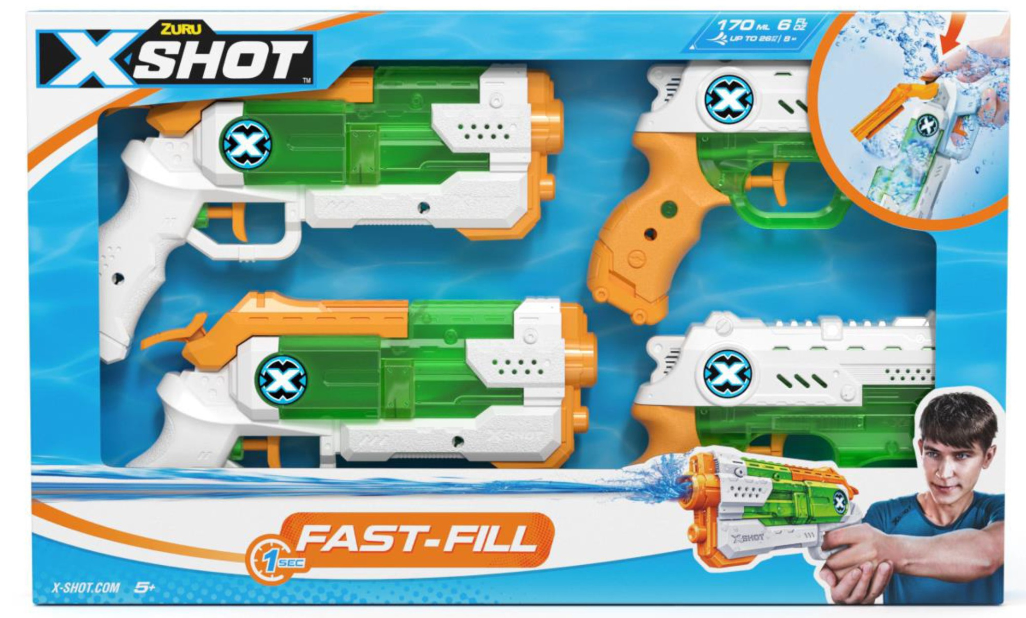 Бластер водный ZURU X-Shot Water FAST-FILL Комбо (бластеры 2х Нано + 2х Микро)