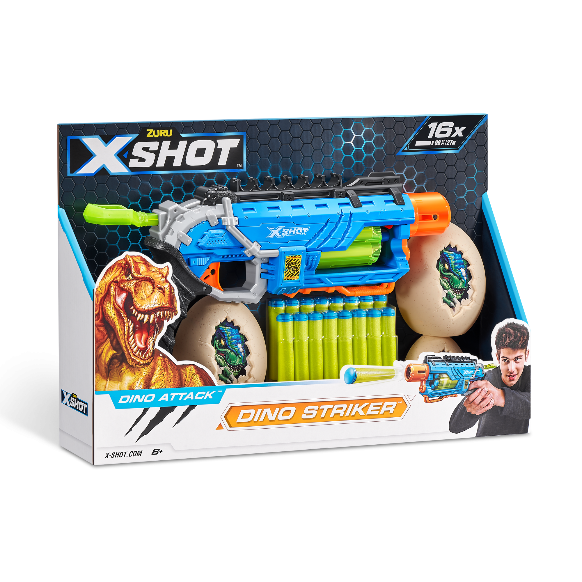 Игровой набор ZURU X-Shot DINO ATTACK Дино Страйкер (бластер, 4 мишени, 16 снарядов)