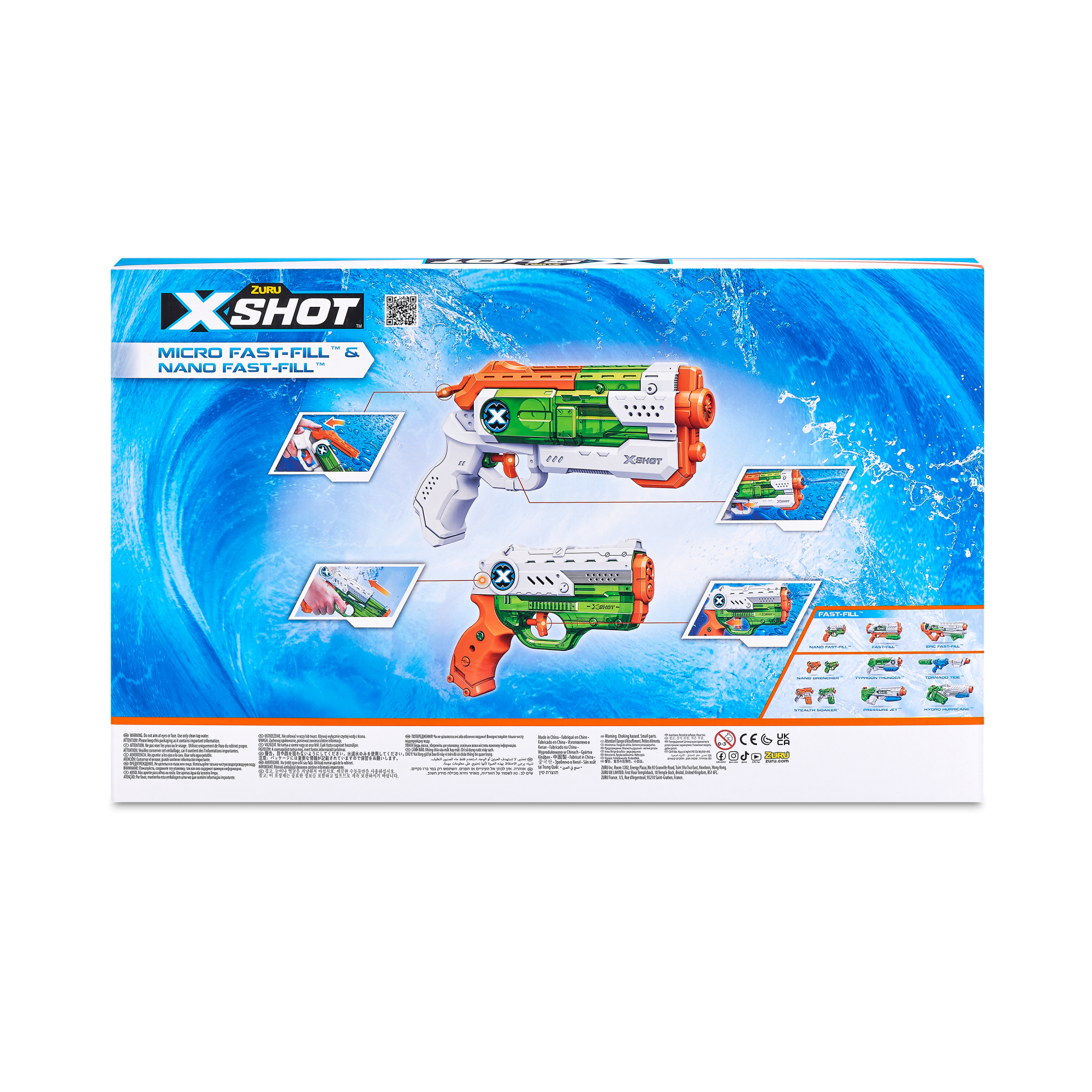 Бластер водный ZURU X-Shot Water FAST-FILL Комбо (бластеры 2х Нано + 2х Микро)
