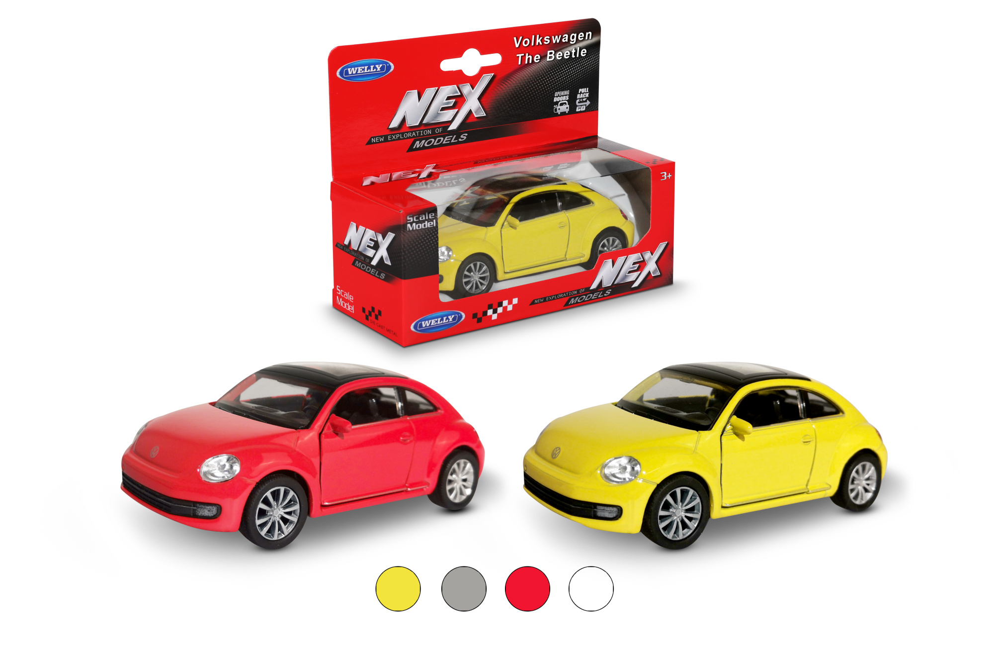 Машинка WELLY 1:38 Volkswagen Beetle, пруж. мех., цвет в асс.