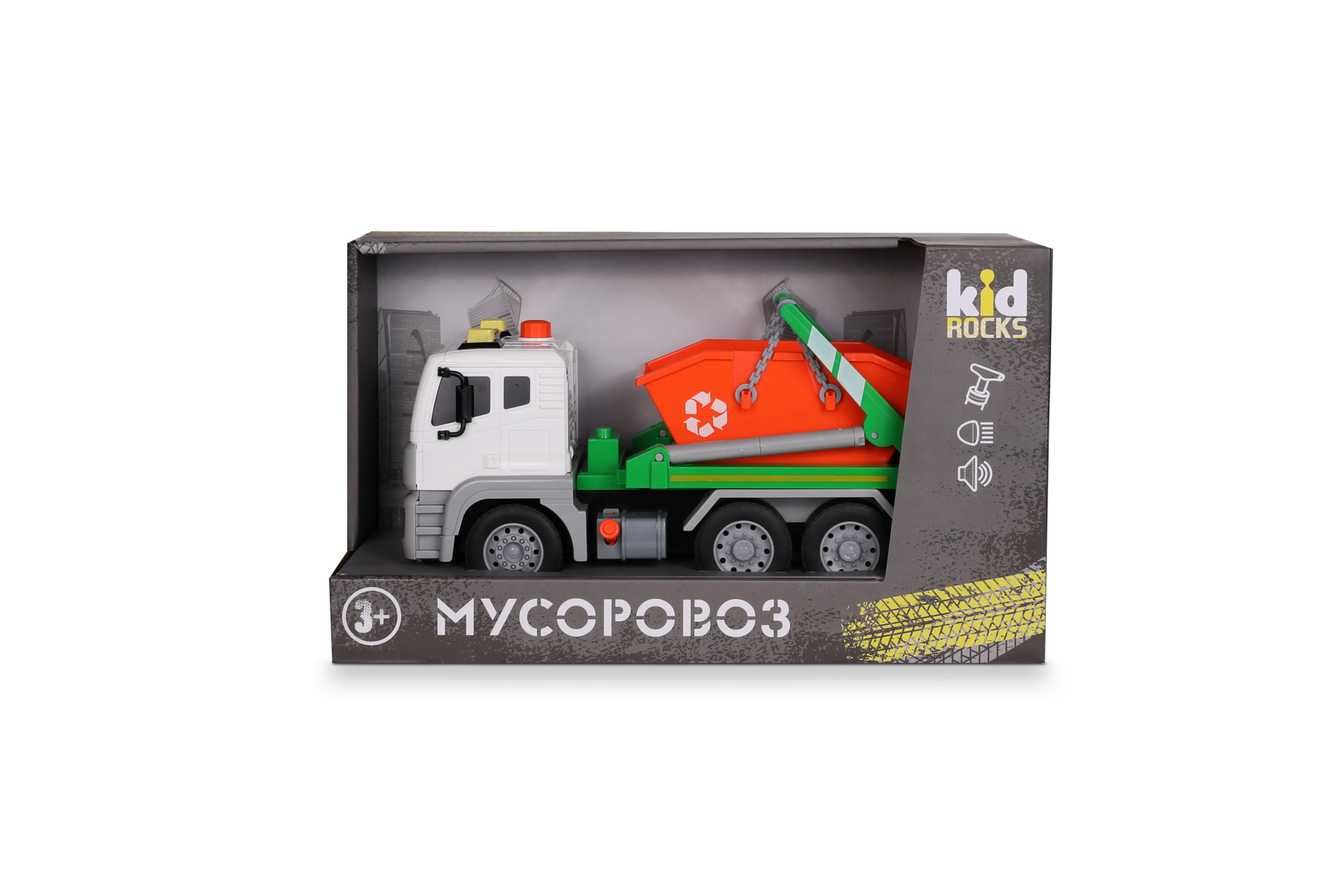 Игрушка - мусоровоз KID ROCKS, масштаб 1:12,со звуком и светом, инерц. механизм