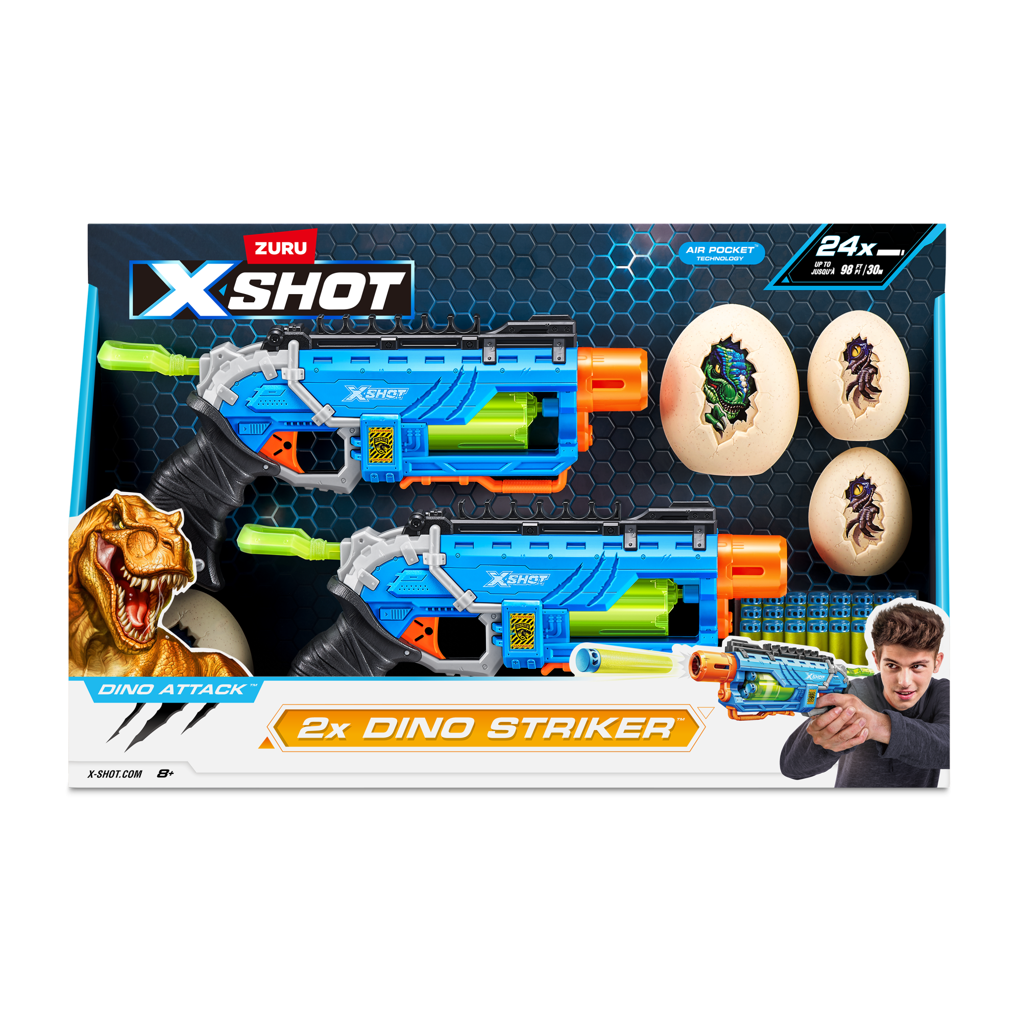 Игровой набор ZURU X-Shot DINO ATTACK Дино Страйкер ДУО (2 бластера, 4 мишени, 24 снаряда)