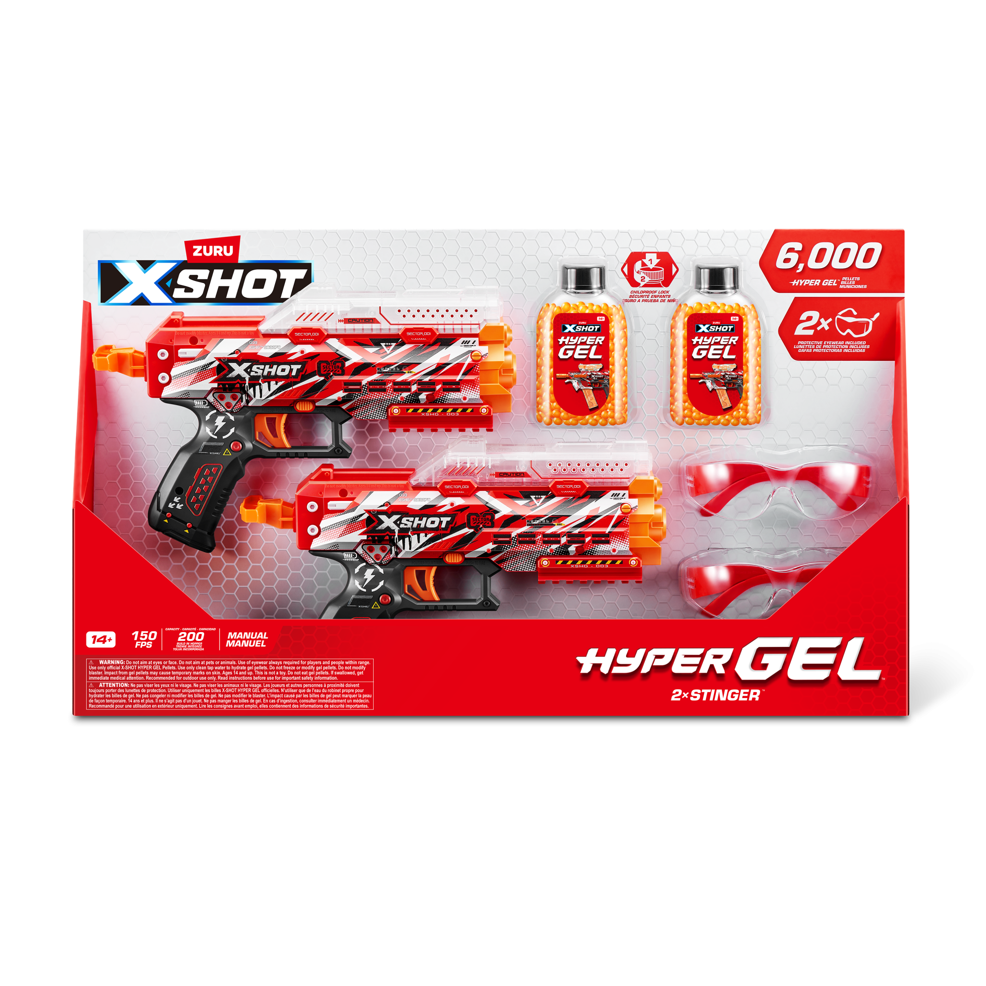 Игровой набор ZURU X-Shot HYPERGEL Стингер (бластер, 6000 снарядов-гранул, защитные очки)