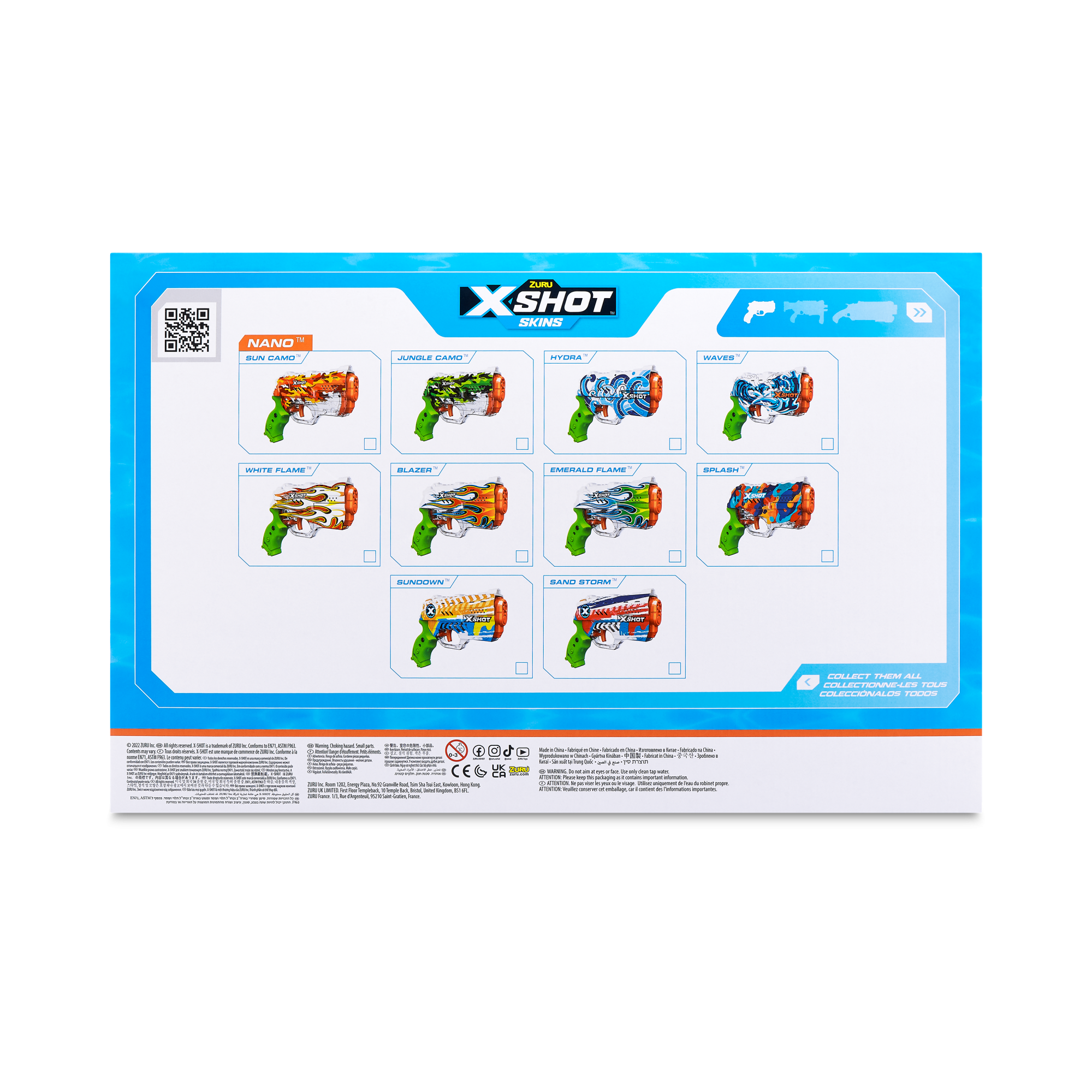 Бластер водный ZURU X-Shot Water FAST-FILL Skins Нано КВАДРО (4 бластера)