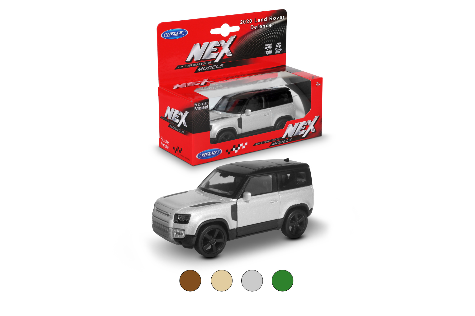 Машинка WELLY 1:38 Land Rover Defender 2020, пруж. мех., цвет в асс.