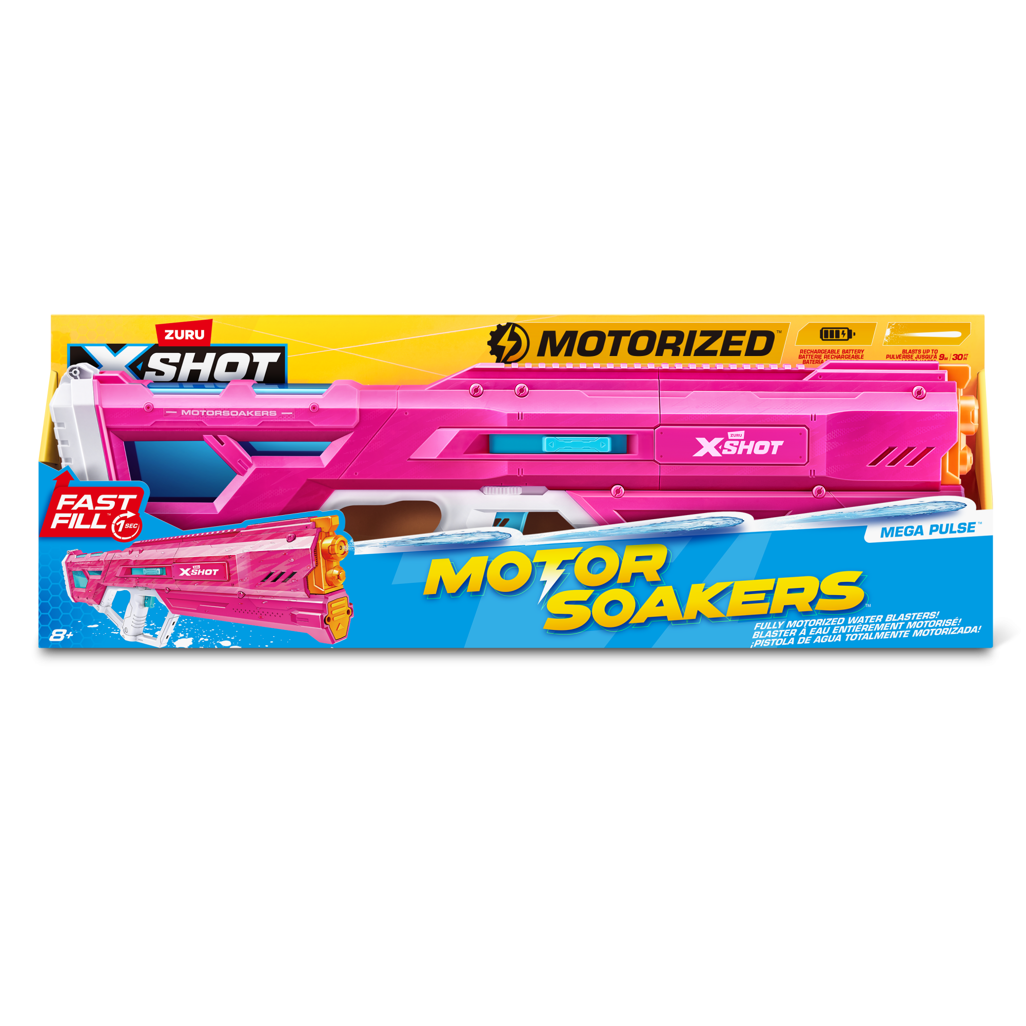 Игровой набор Бластер ZURU X-Shot Water "Мего Пульс" с моторчиком, розовый