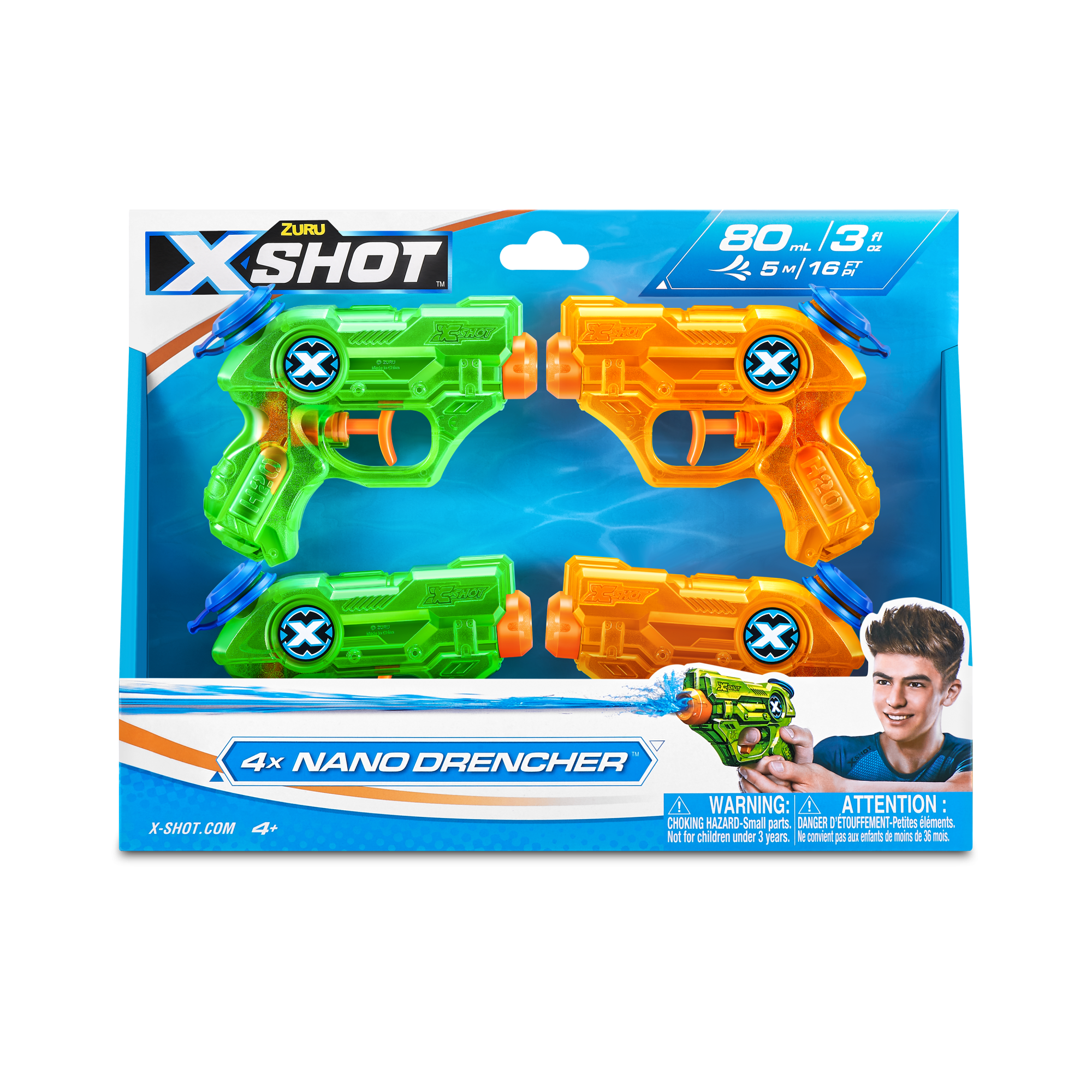 Бластер водный ZURU X-Shot Water WATER WARFARE Нано Дренчер КВАДРО (4 бластера)