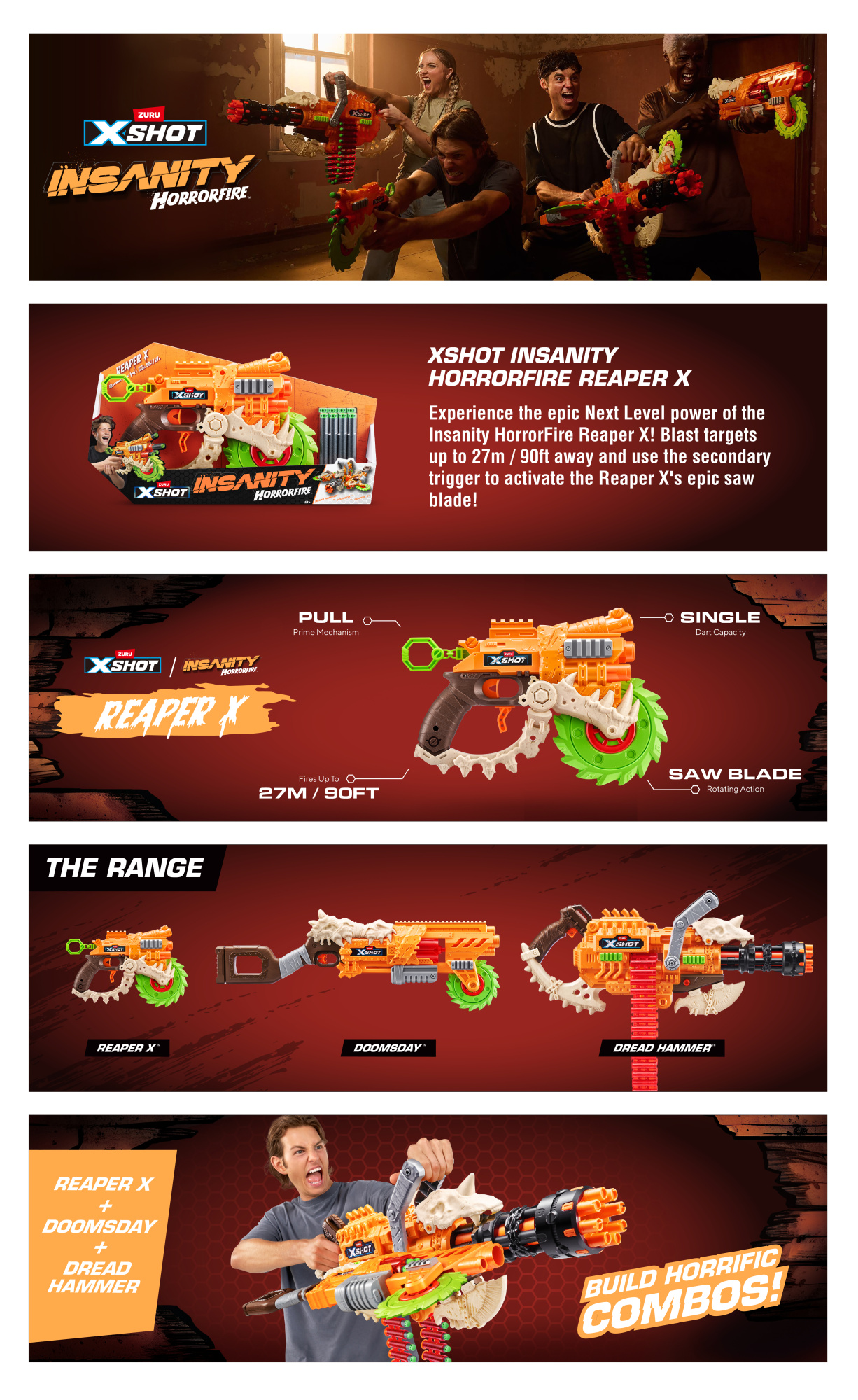 Игровой набор ZURU X-Shot INSANITY Хоррорфайр Рипер Х ДУО (2 бластера, 16 снарядов)
