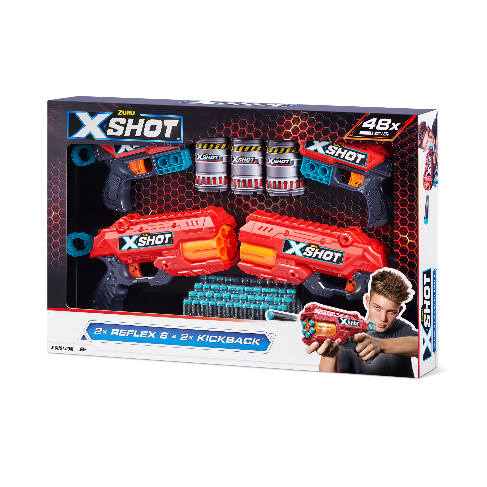 Игровой набор ZURU X-Shot EXCEL Комбо (бластеры 2х Кикбэк + 2х Рефлекс, 3 мишени, 48 снарядов)