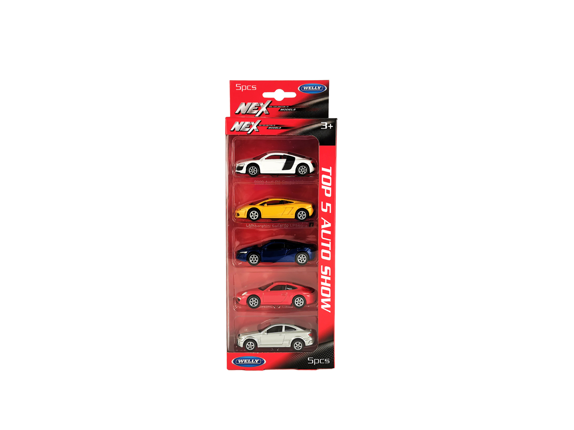 Набор WELLY 1:60, Lambo Gallardo, Porsche 911, Audi R8, Merc C63, Honda NSX, 5 шт.