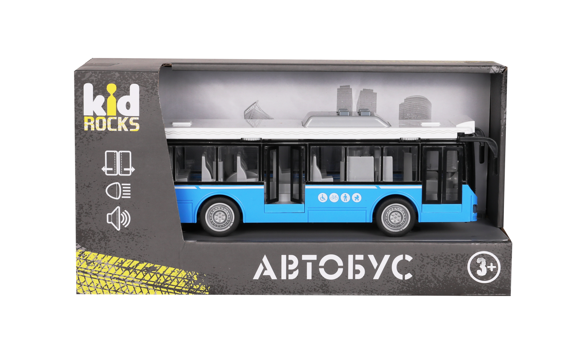 Игрушка-автобус KID ROCKS, масштаб 1:16,со звуком и светом, инерц. механизм