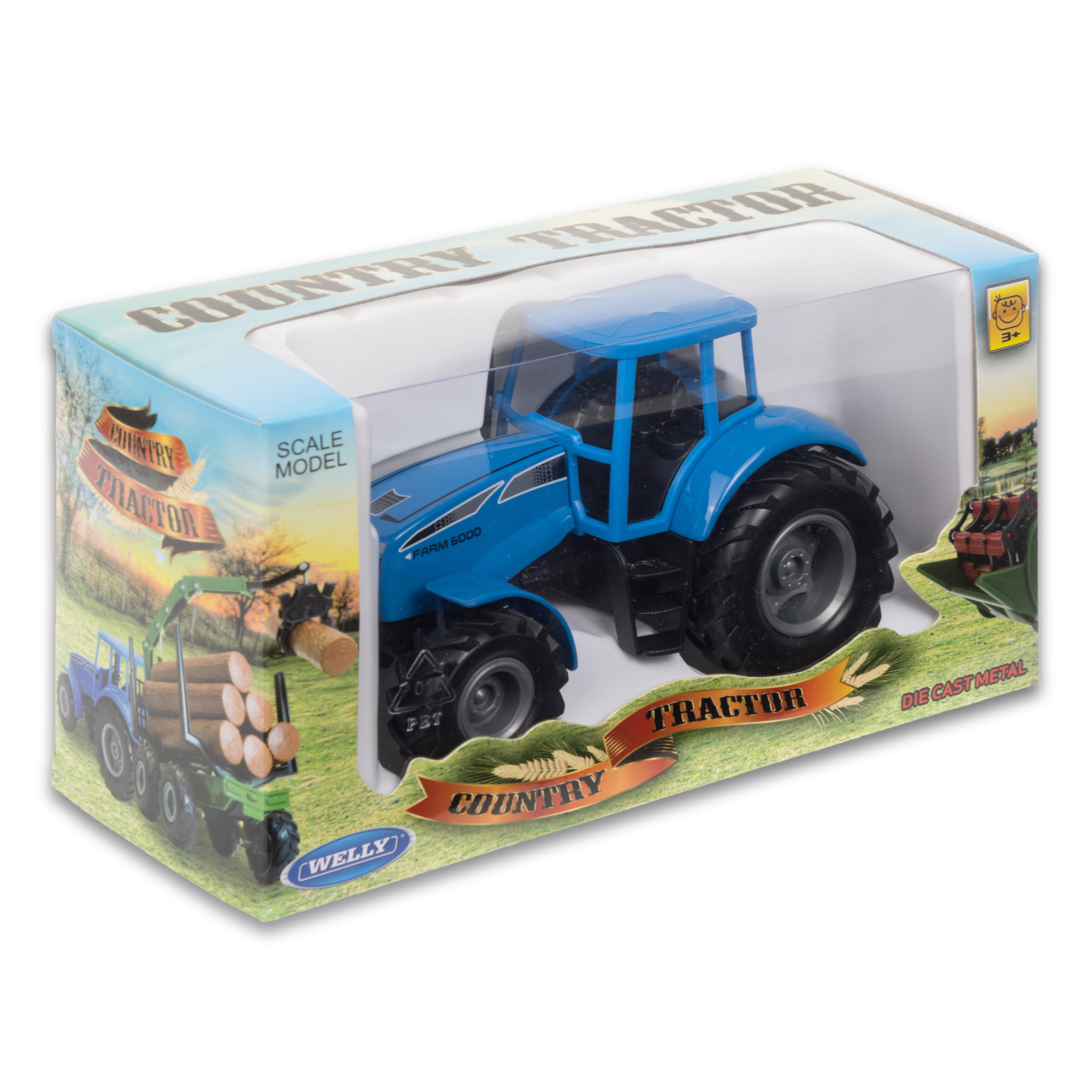 Трактор WELLY 16 см, инерц. мех., синий