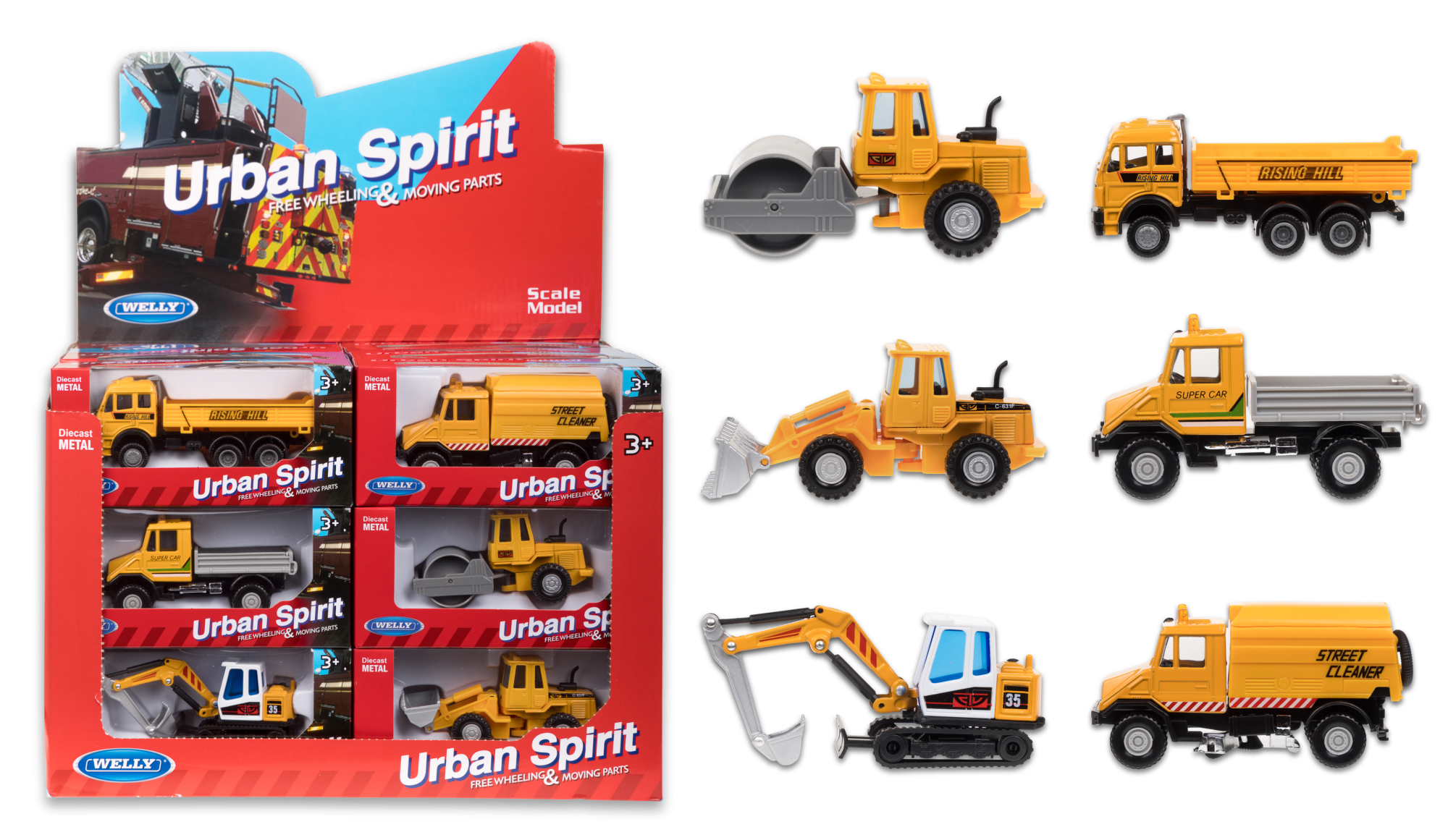 Строительная техника WELLY, 11 см, в асс., дисплей-бокс 24 шт.
