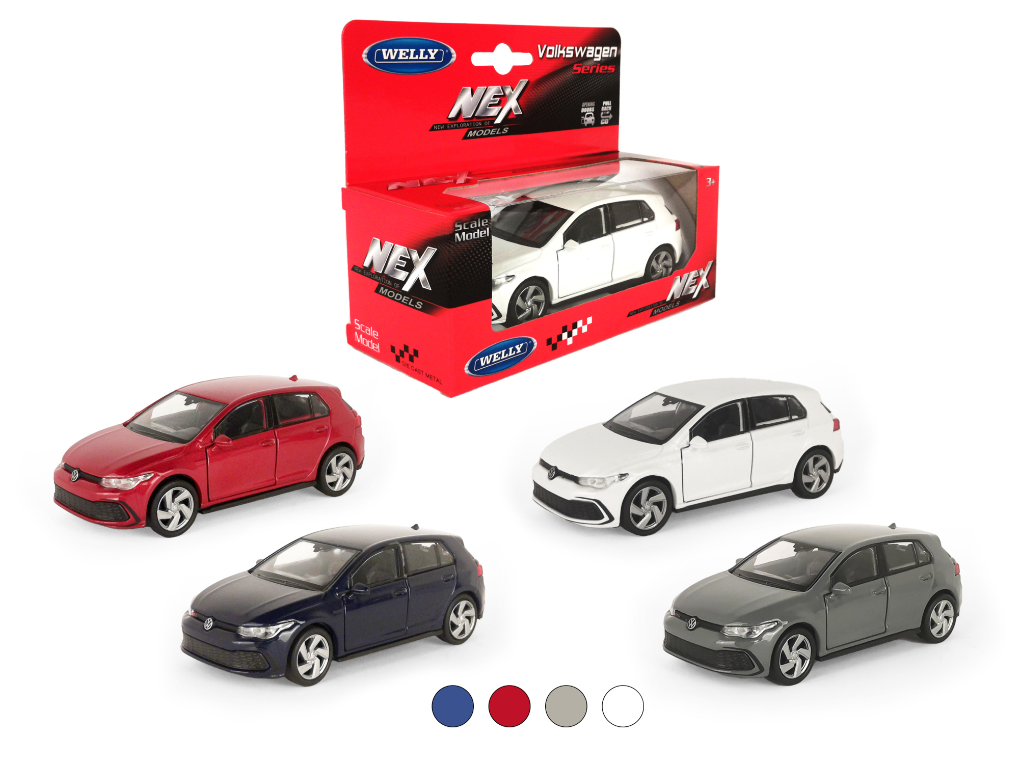 Машинка WELLY 1:38 Volkswagen Golf 8 GTI, пруж. мех., цв. в асс.