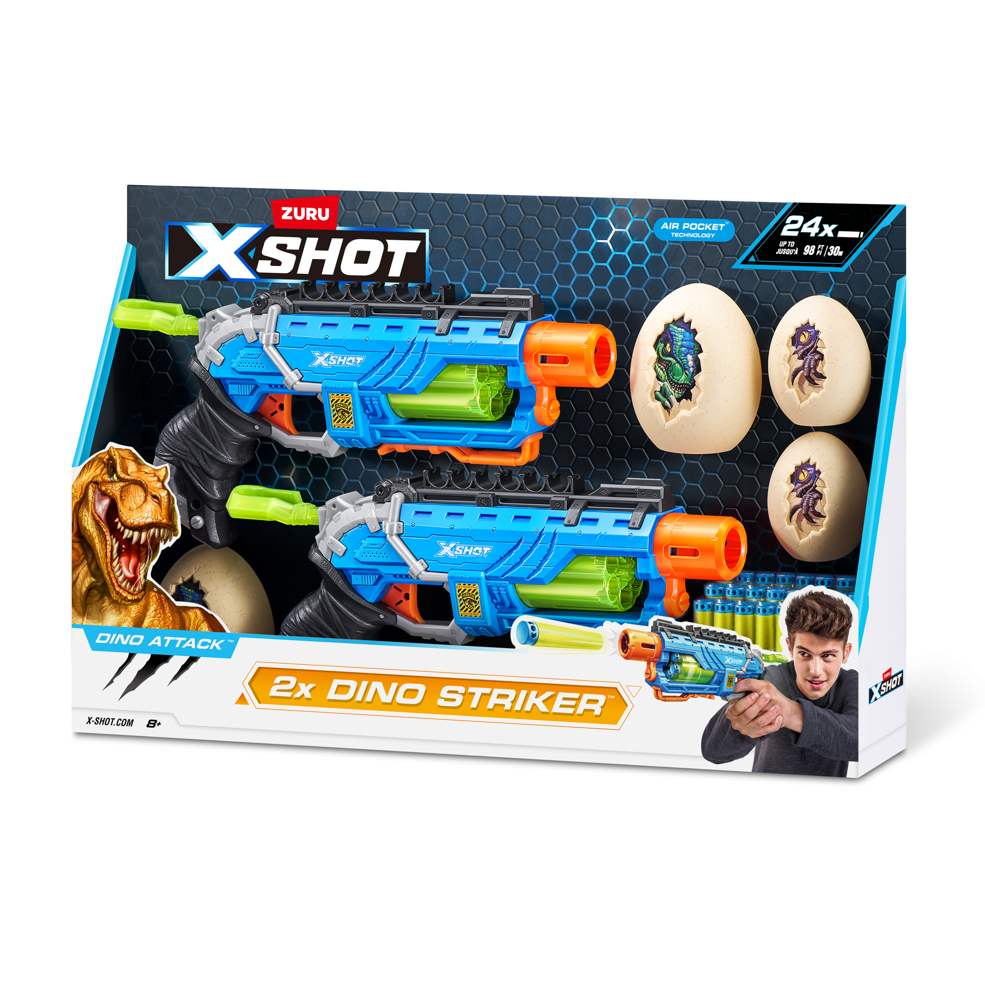 Игровой набор ZURU X-Shot DINO ATTACK Дино Страйкер ДУО (2 бластера, 4 мишени, 24 снаряда)