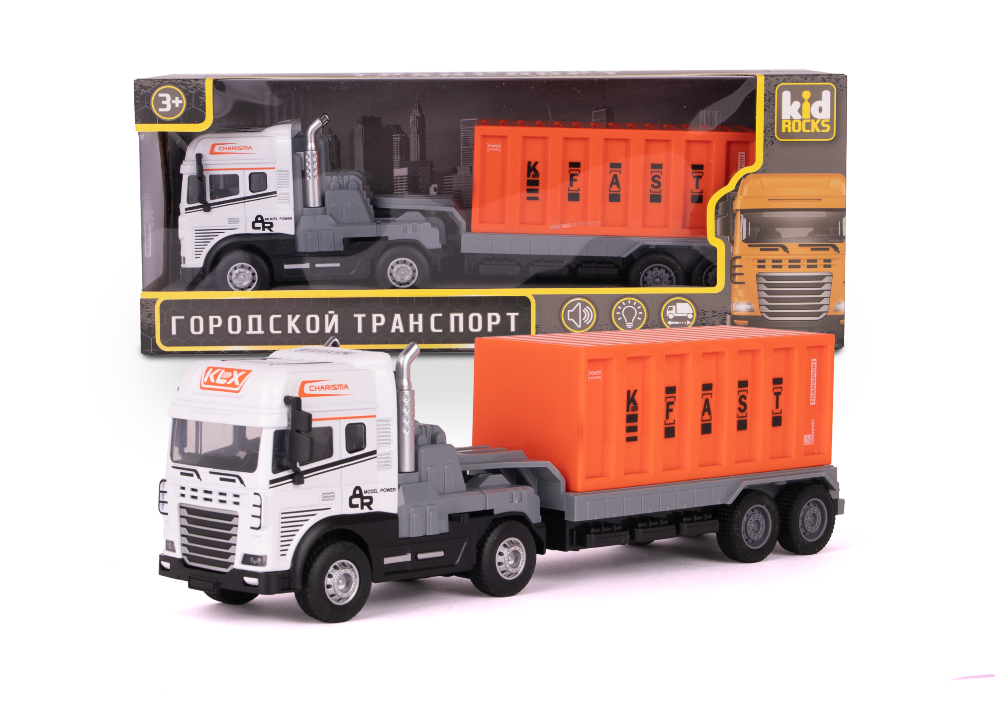 Машинка-контейнеровоз, со св. и зв., 1:24, Kid Rocks (в ассортименте) Машинка-контейнеровоз, со св. и зв., 1:24, Kid Rocks (в ассортименте)