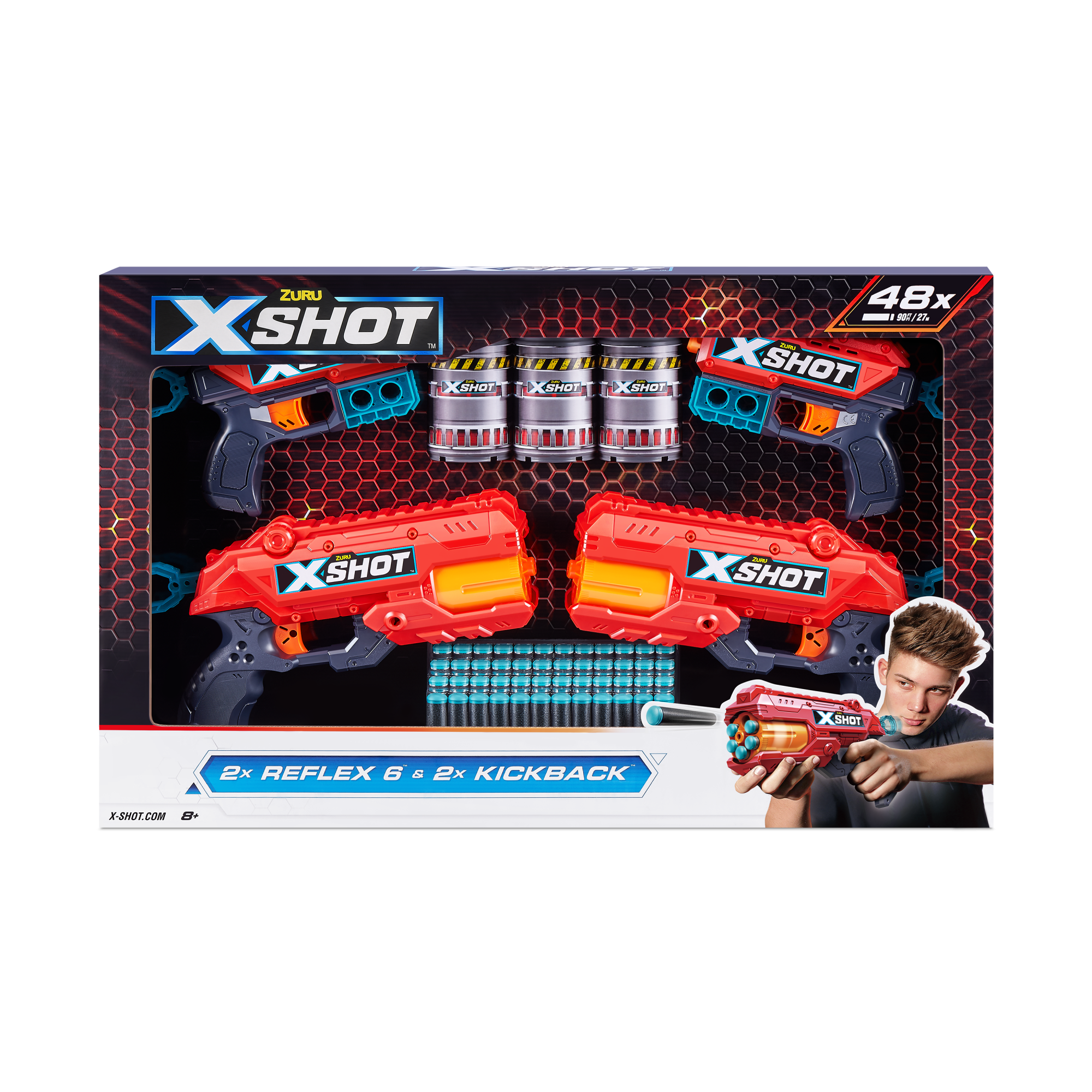 Игровой набор ZURU X-Shot EXCEL Комбо (бластеры 2х Кикбэк + 2х Рефлекс, 3 мишени, 48 снарядов)