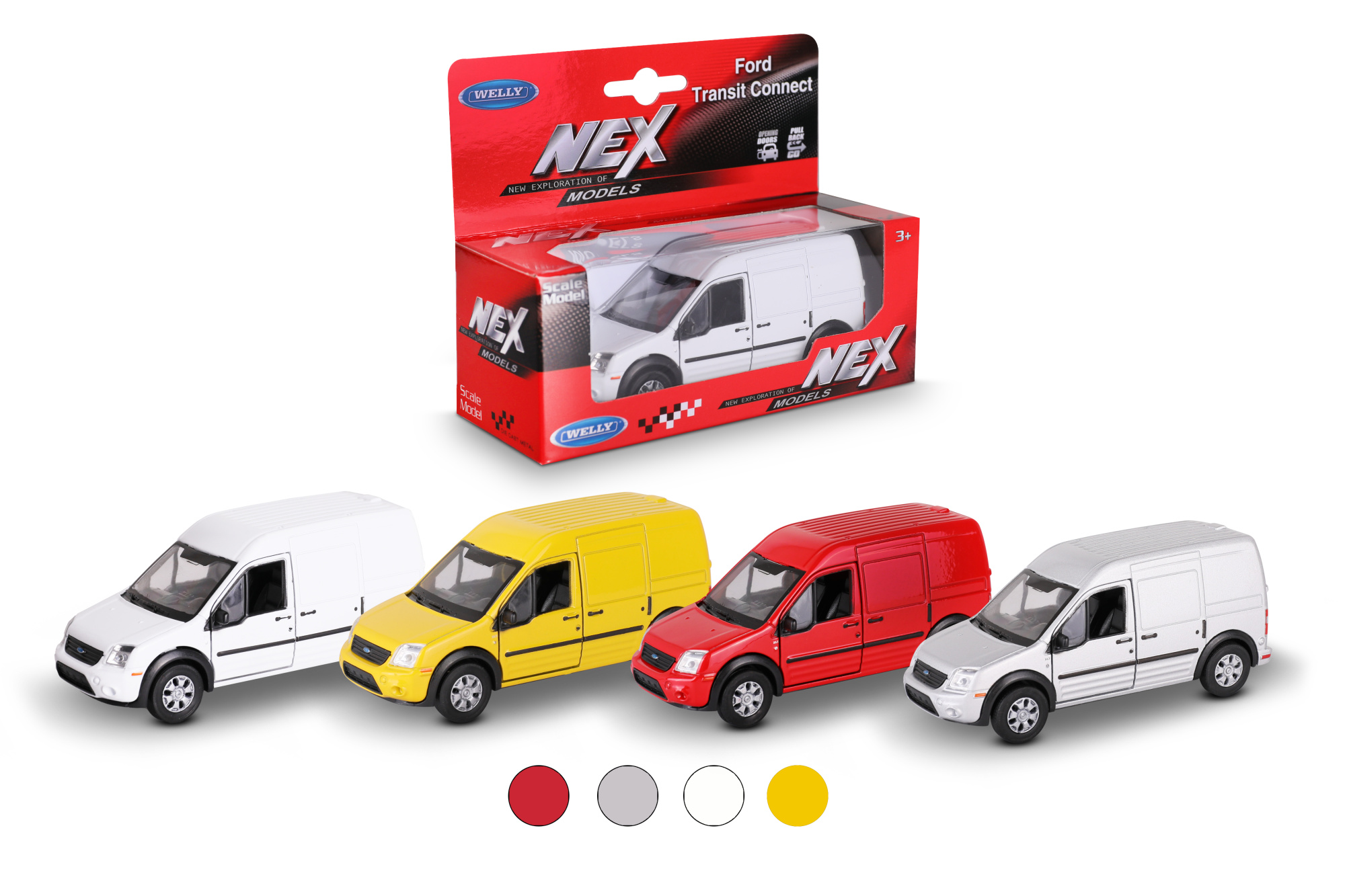 Машинка WELLY 1:38 Ford Transit Connect, пруж. мех., цвет в асс.