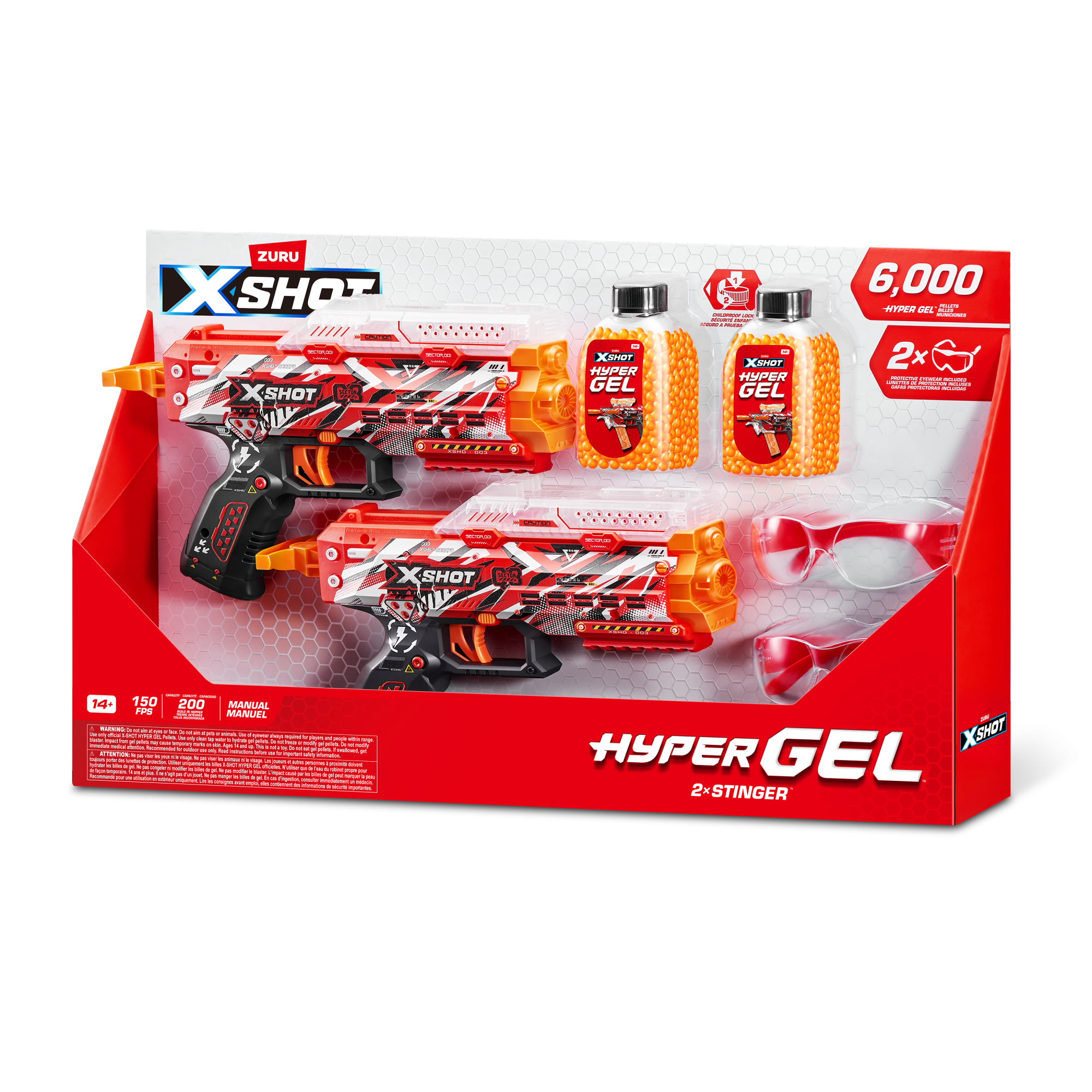 Игровой набор ZURU X-Shot HYPERGEL Стингер (бластер, 6000 снарядов-гранул, защитные очки)