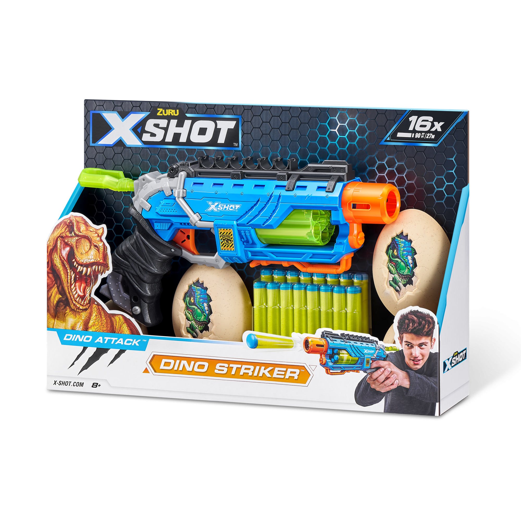 Игровой набор ZURU X-Shot DINO ATTACK Дино Страйкер (бластер, 4 мишени, 16 снарядов)